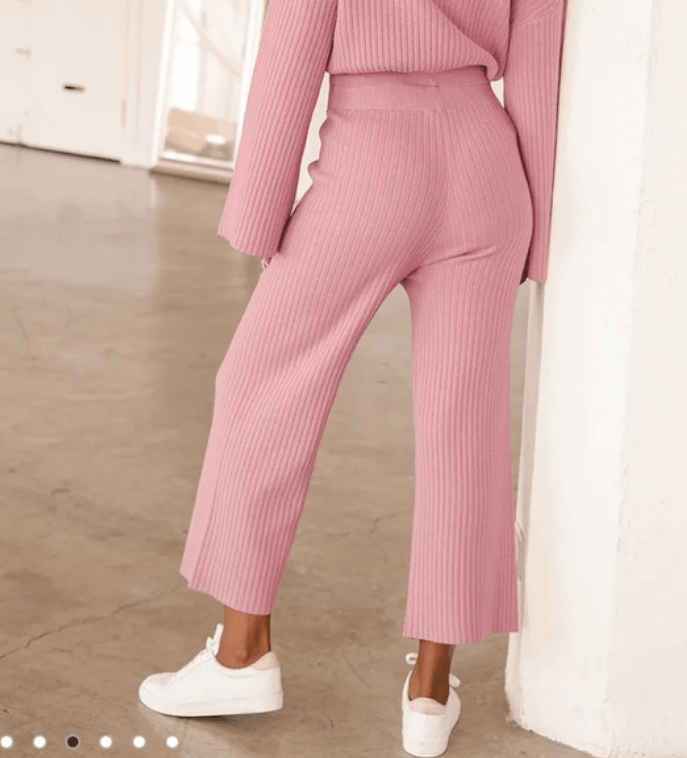 Lulus Lulus Snuggly Pink Ribbed Knit Wide-Leg Pants High Waist Size 27" / US 4 / IT 40 - 9 Thumbnail