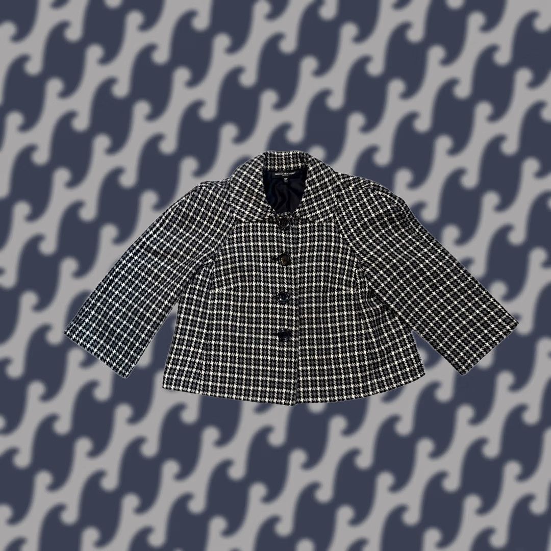 Vintage Briggs New York Womens Jacket Black Gray Cream Plaid Lined Wool Blend 3/4 Sleeve Short Sz 10P Button Coat Size L / US 10 / IT 46 - 1 Thumbnail