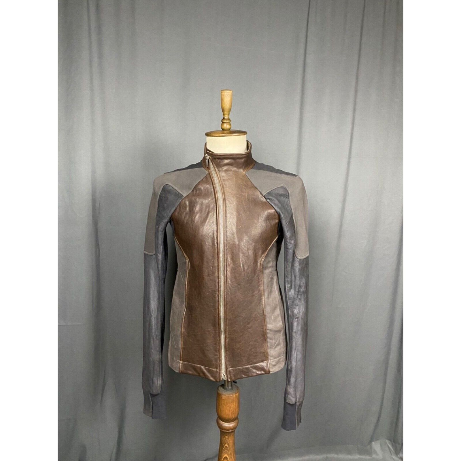 Rick Owens Men's Brown High Neck Leather Jacket Size M