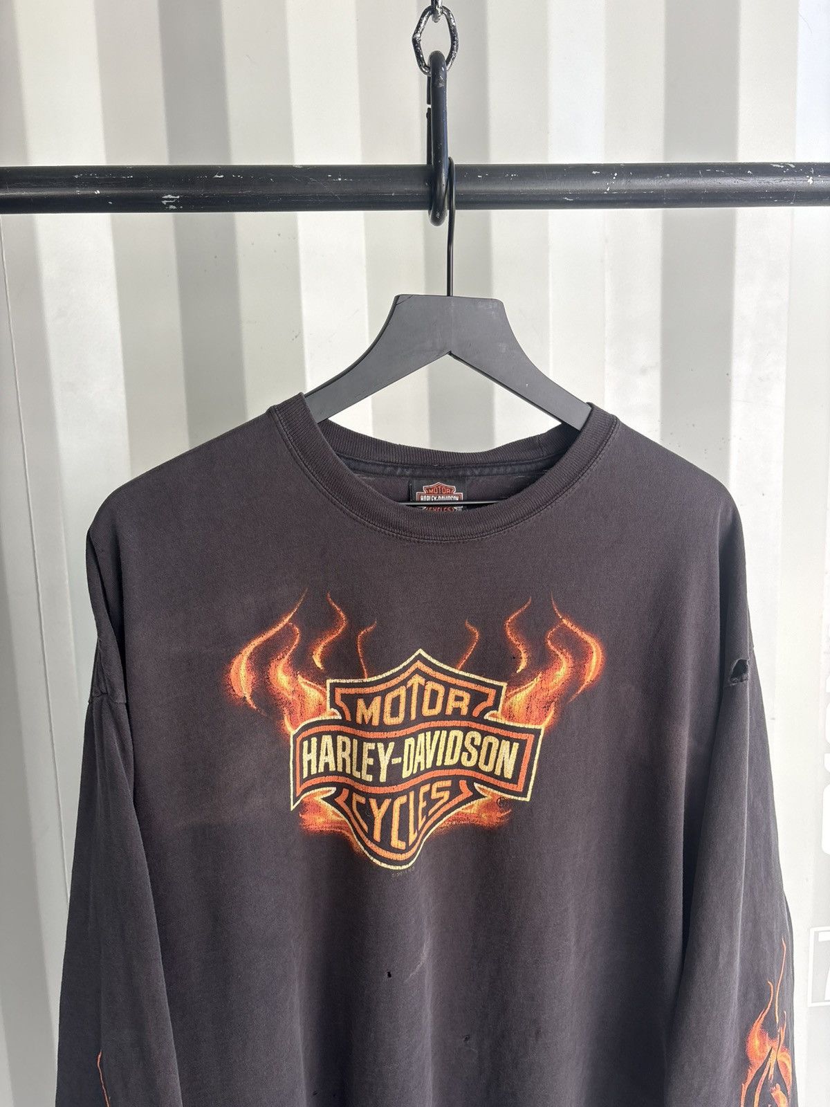 Harley Davidson Thrashed Flame Sleeve Faded Shirt Distressed Band Grunge Size US XXL / EU 58 / 5 - 5 Thumbnail