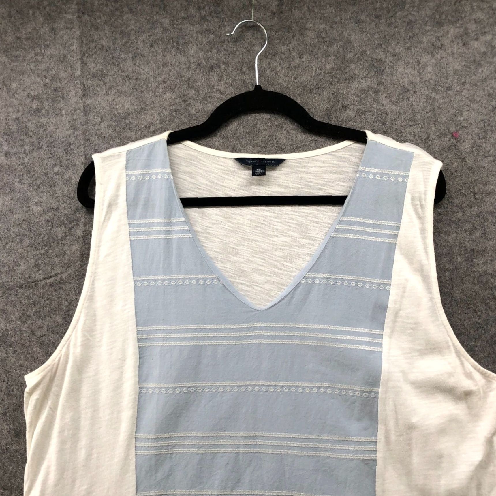 Tommy Hilfiger Tommy Hilfiger Tank Top Womens Plus XXL White Blue Cotton V-Neck Casual Summer Size XXL / US 16-18 / IT 52-54 - 3 Thumbnail