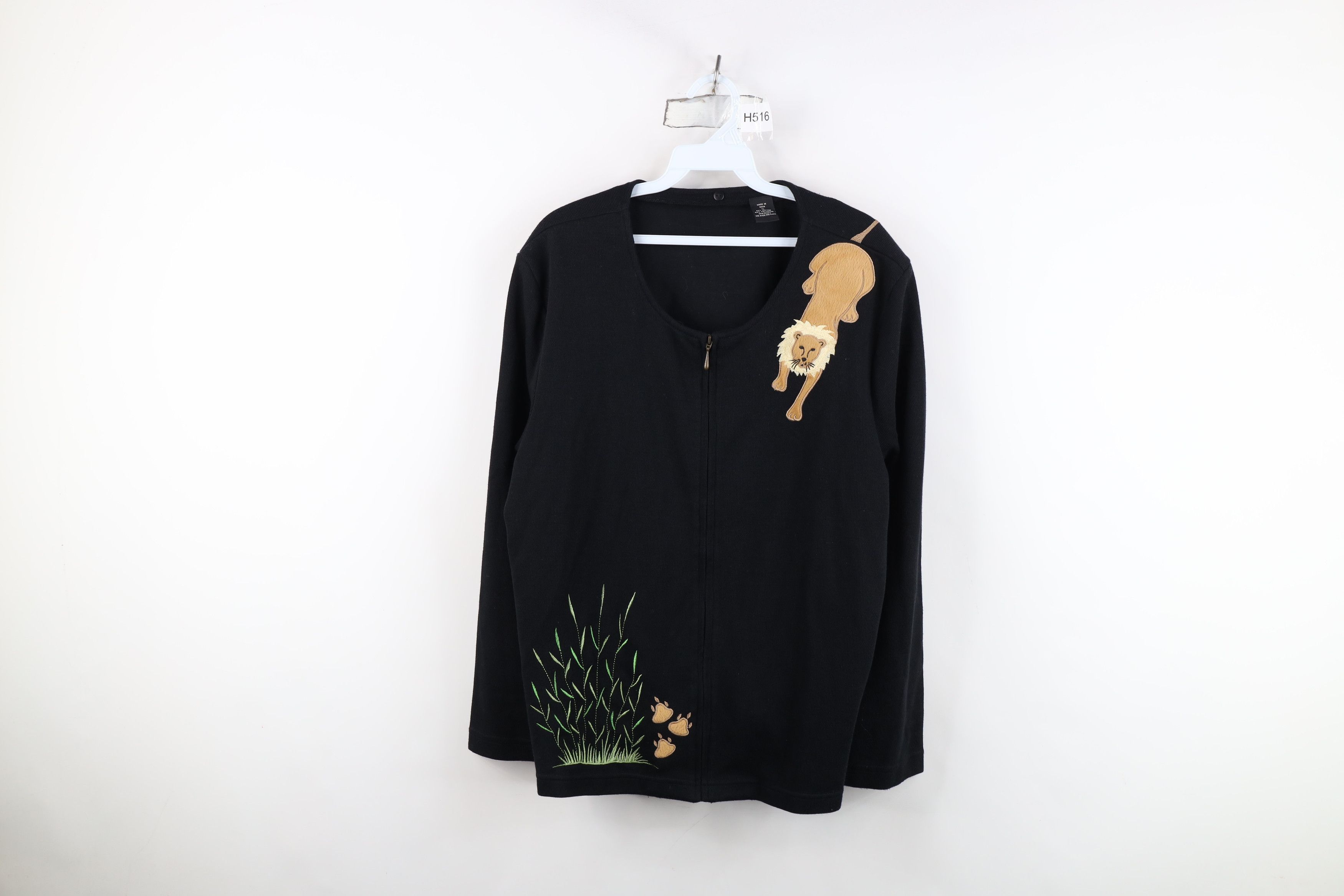 Vintage Vintage Streetwear Safari Lion Ribbed Knit Zip Sweater Size XL / US 12-14 / IT 48-50 - 1 Thumbnail