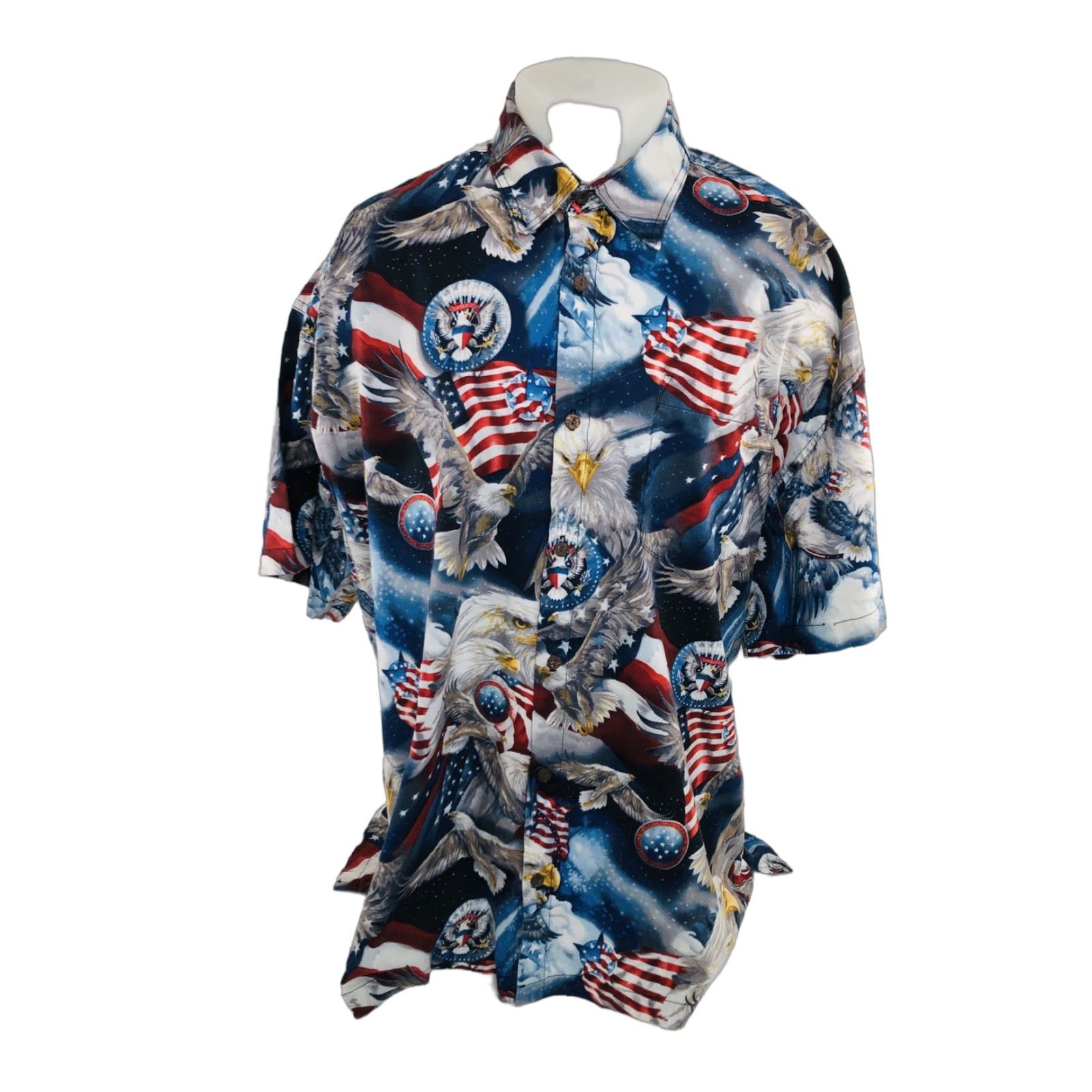 Vintage Nike Shirt 3XL USA Red/White/Blue USA Flag American Eagle 4th of July Button-Up Short Sleeve Mens Shirt Size US XXL / EU 58 / 5 - 1 Thumbnail