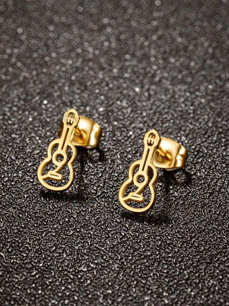 Jewelry Music Instrument Guitar Stud Earrings Charm Earring Gift Size ONE SIZE - 1 Thumbnail