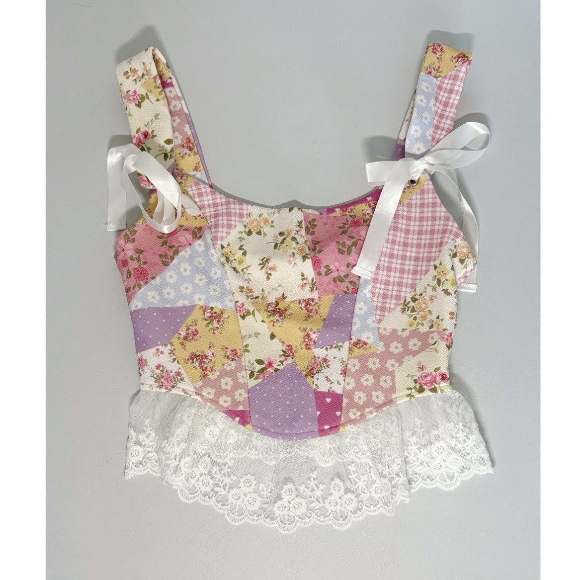 Japanese Brand Pink Coquette Floral Patchwork Lace Bows Shirt Blouse XS 🎀✨ Size XS / US 0-2 / IT 36-38 - 1 Thumbnail