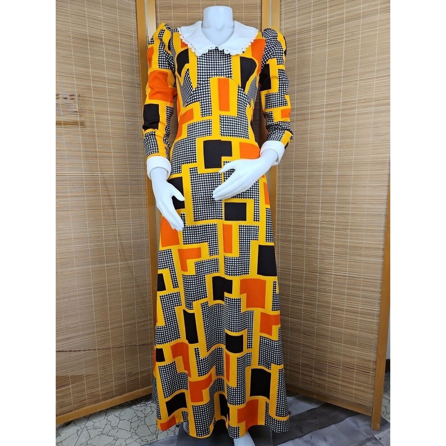Vintage Vintage Psychedelic Dress Womens 12 Flashy Orange Yellow Geo Size S / US 4 / IT 40 - 1 Thumbnail