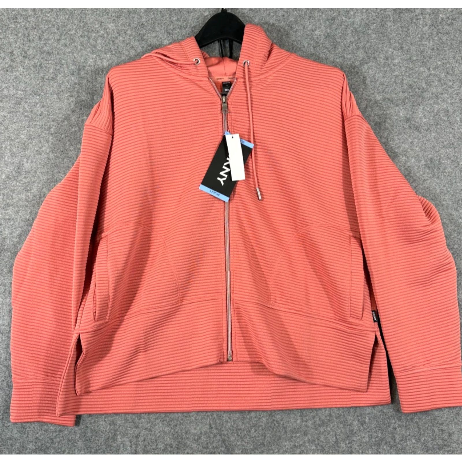 DKNY DKNY Ottoman Full-Zip Hoodie Womens L Faded Rose Ribbed Stretch Pockets NWT Size L / US 10 / IT 46 - 3 Thumbnail