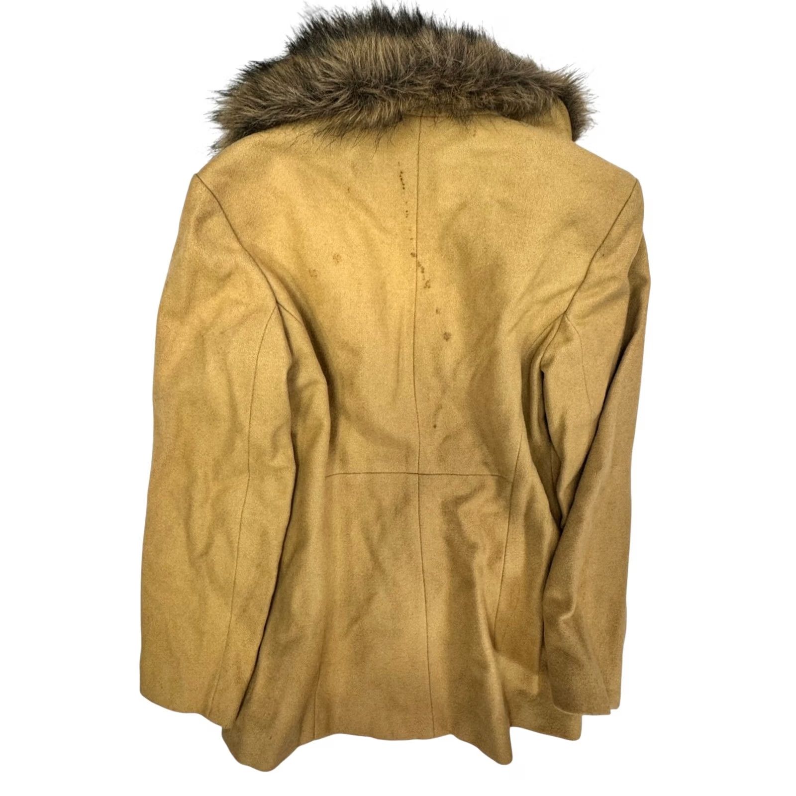 Vintage Braetan Women's S Small Coat Jacket Wool Blend Faux Fur Collar Tan Camel Dry Clean Size S / US 4 / IT 40 - 4 Thumbnail
