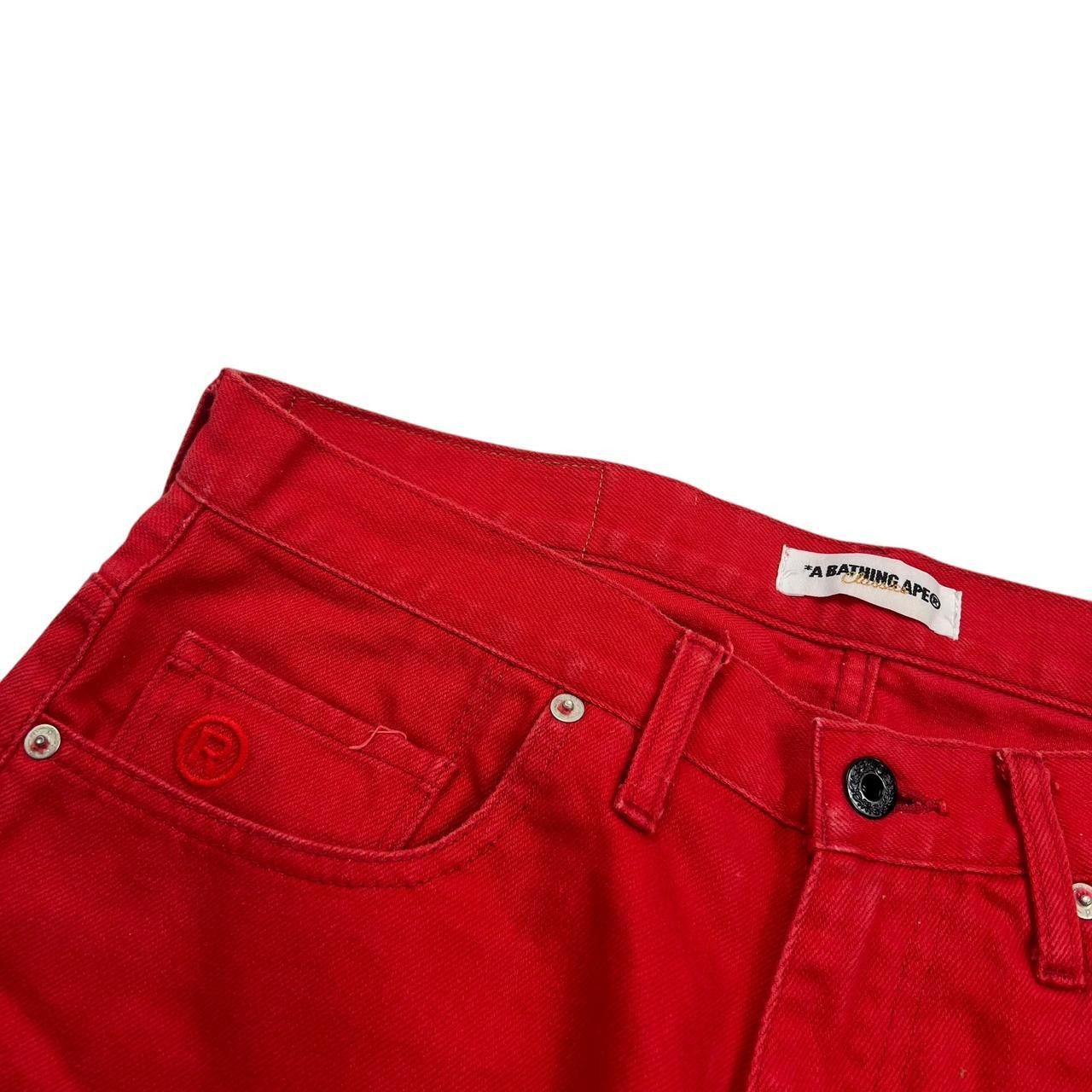Bape Vintage Bape Embroidered Star Denim Red Shorts - Waist 34 Size US 34 / EU 50 - 5 Thumbnail