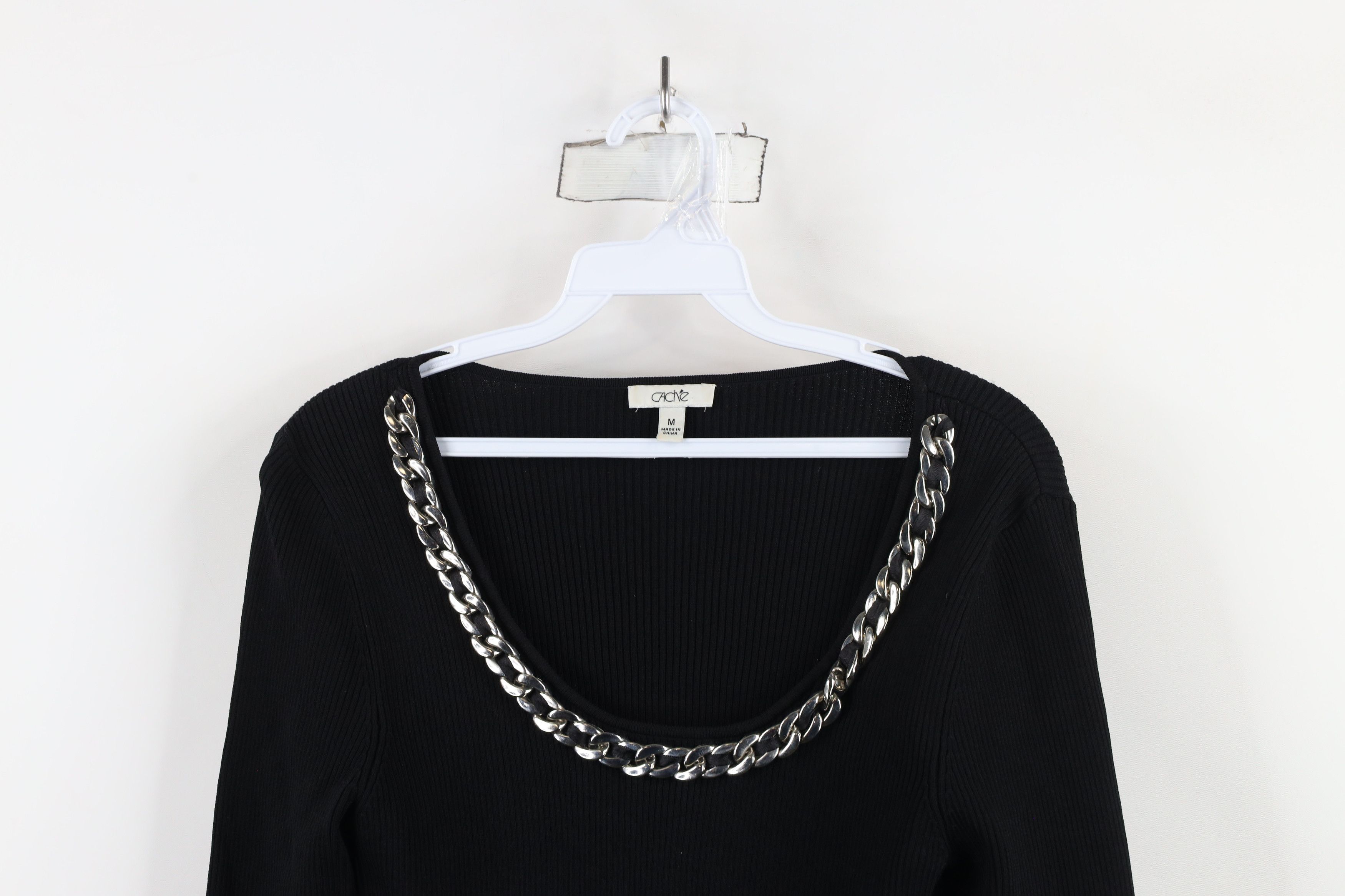 Vintage Vintage 90s Y2K Cache Stretch Ribbed Knit Sweater Black Size M / US 6-8 / IT 42-44 - 2 Thumbnail