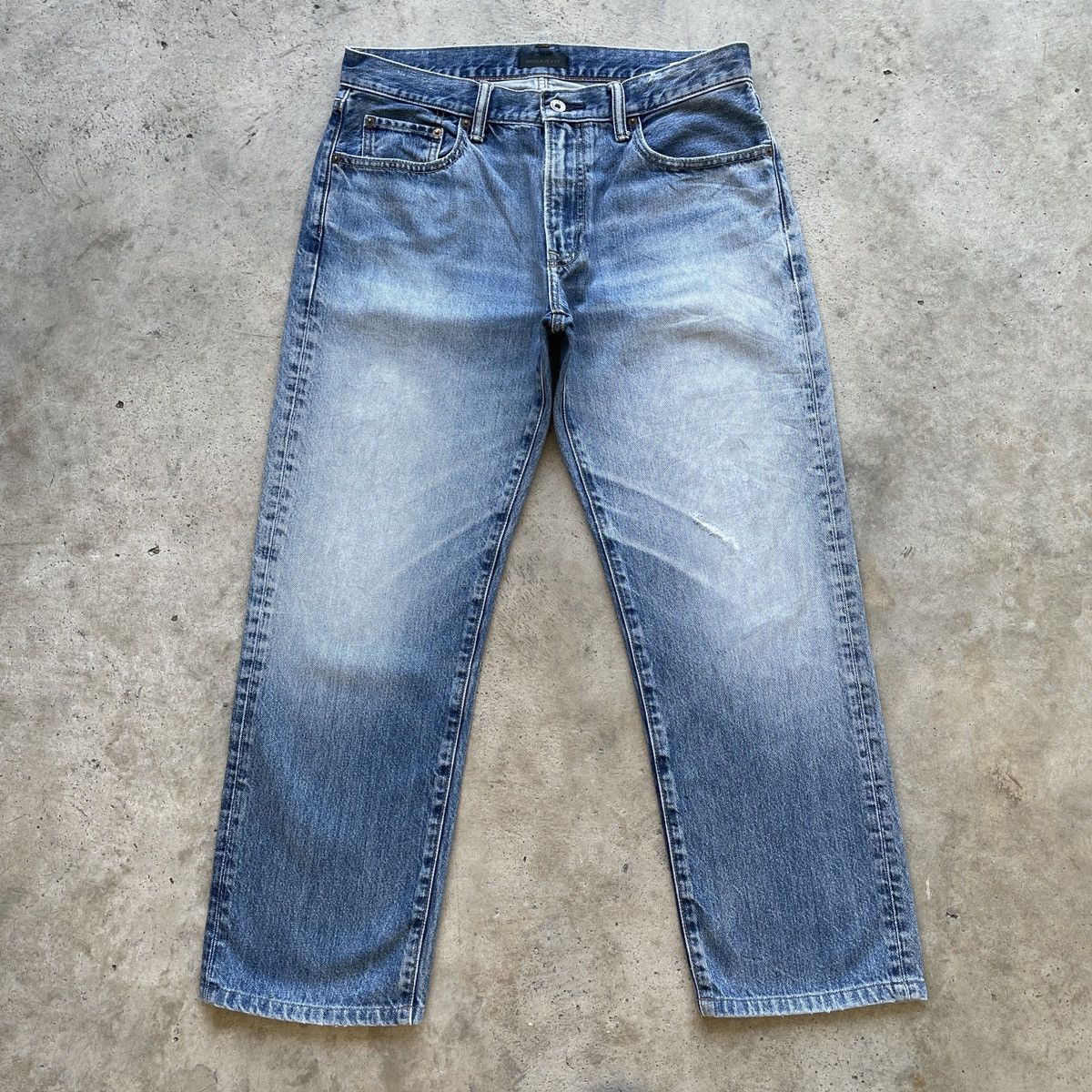 image of W33 Vintage Japanese Faded Blue Wash Denim Jeans Pants, Men's