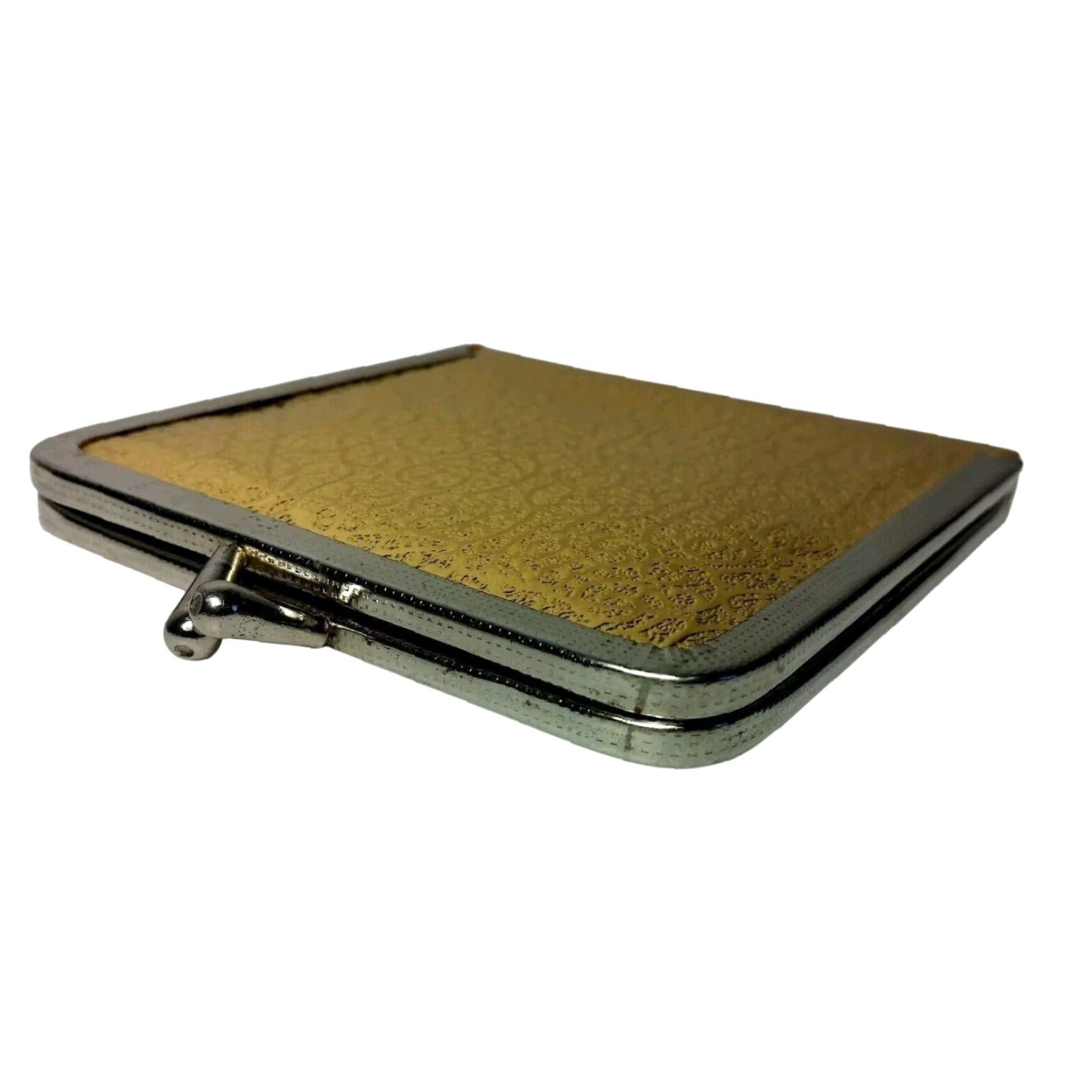 Vintage VINTAGE Mod Purse Mirror Gold Lame Swirl Kiss Lock Double Sided Compact READ Size ONE SIZE - 3 Thumbnail