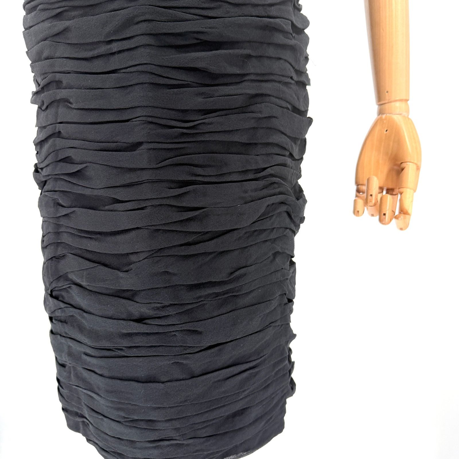 Vintage Vintage 90s Black 100% Silk Ruched Strapless Midi Dress Size L / US 10 / IT 46 - 3 Thumbnail