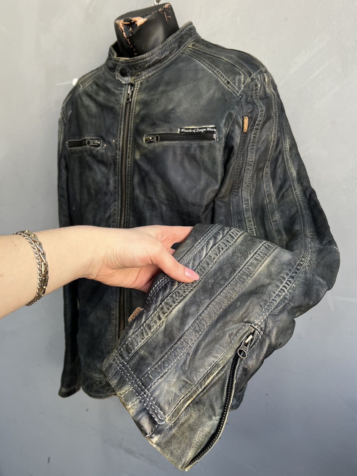 14th Addiction Washed leather racing zipper 14th addiction style jacket Size US XL / EU 56 / 4 - 5 Thumbnail
