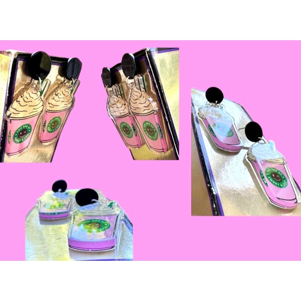 Handmade Cappuccino Coffee Earrings Pink Pup Cup Boat Drinks Cruise Size ONE SIZE - 7 Thumbnail