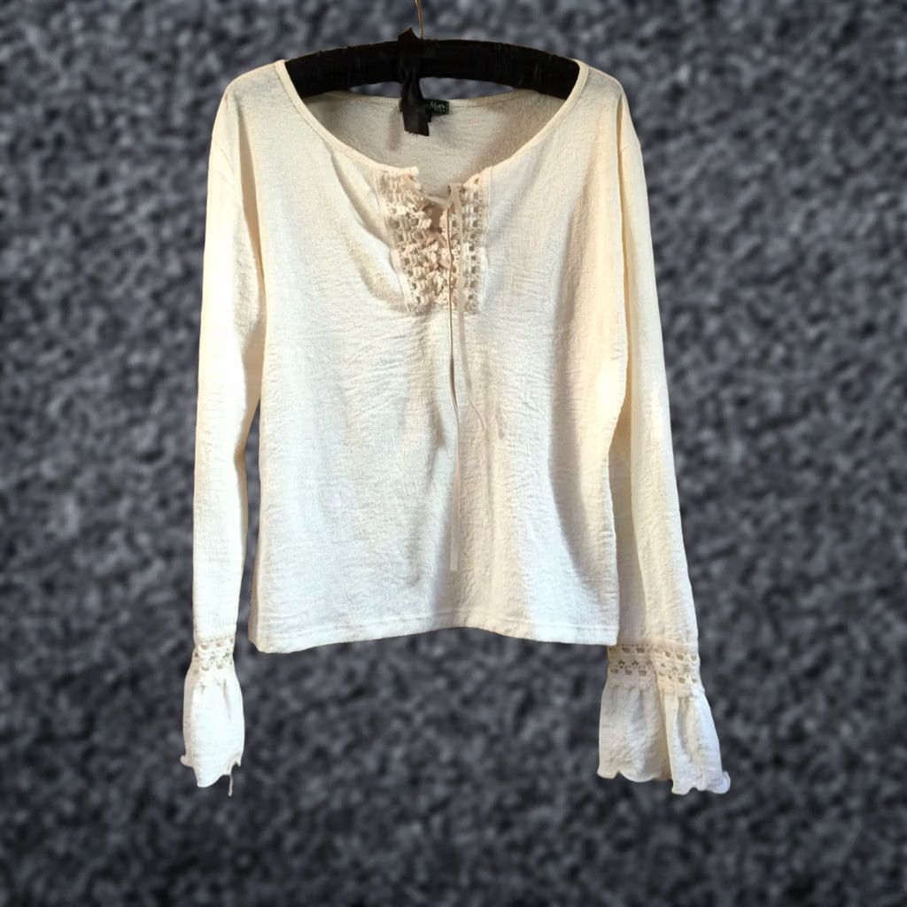 Bell Jessica Max USA Womens XL Lace Up Long Bell Sleeve Blouse Top Ivory Stretch Size XL / US 12-14 / IT 48-50 - 1 Thumbnail
