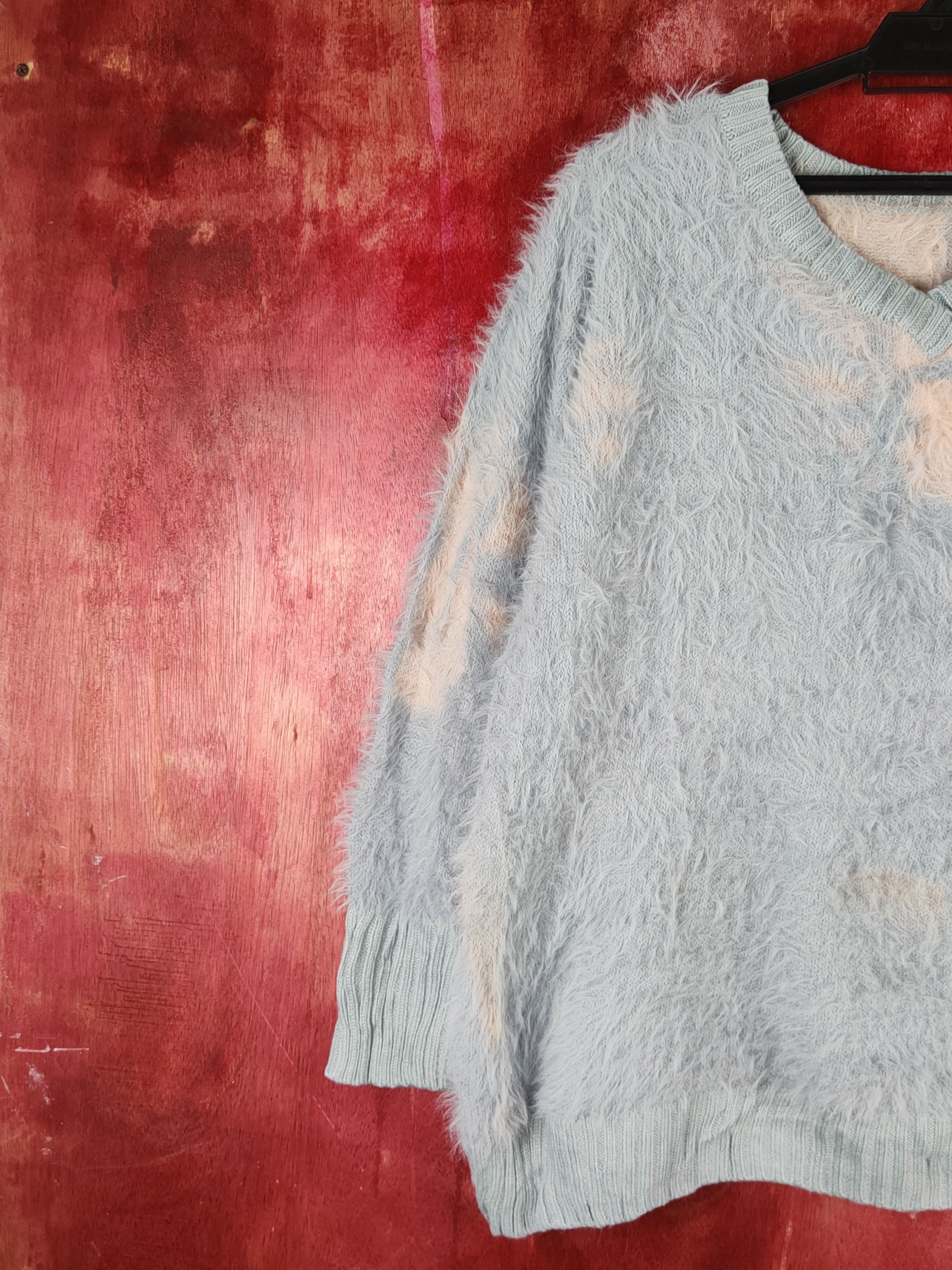 Aran Isles Knitwear × Japanese Brand × Vintage Japan faded Blue Shag Shaggy Fur Mohair Knitwear #S1937 Size L / US 10 / IT 46 - 3 Thumbnail