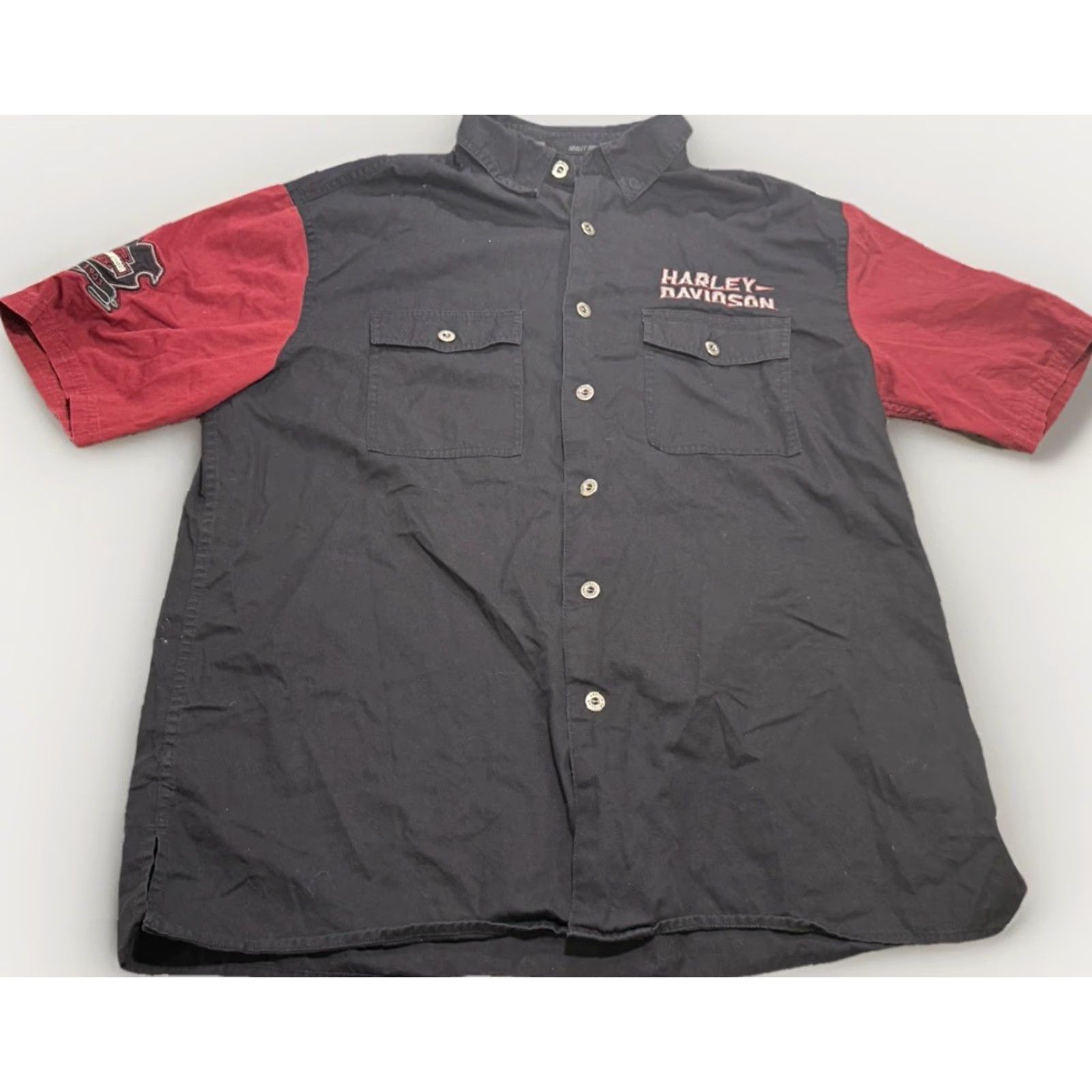 Harley Davidson Harley-Davidson Shirt Adult L Black Biker Logo Embroidered Eagle Button-Up Collar Short Sleeve Pockets Men Regular Size US L / EU 52-54 / 3 - 2 Thumbnail