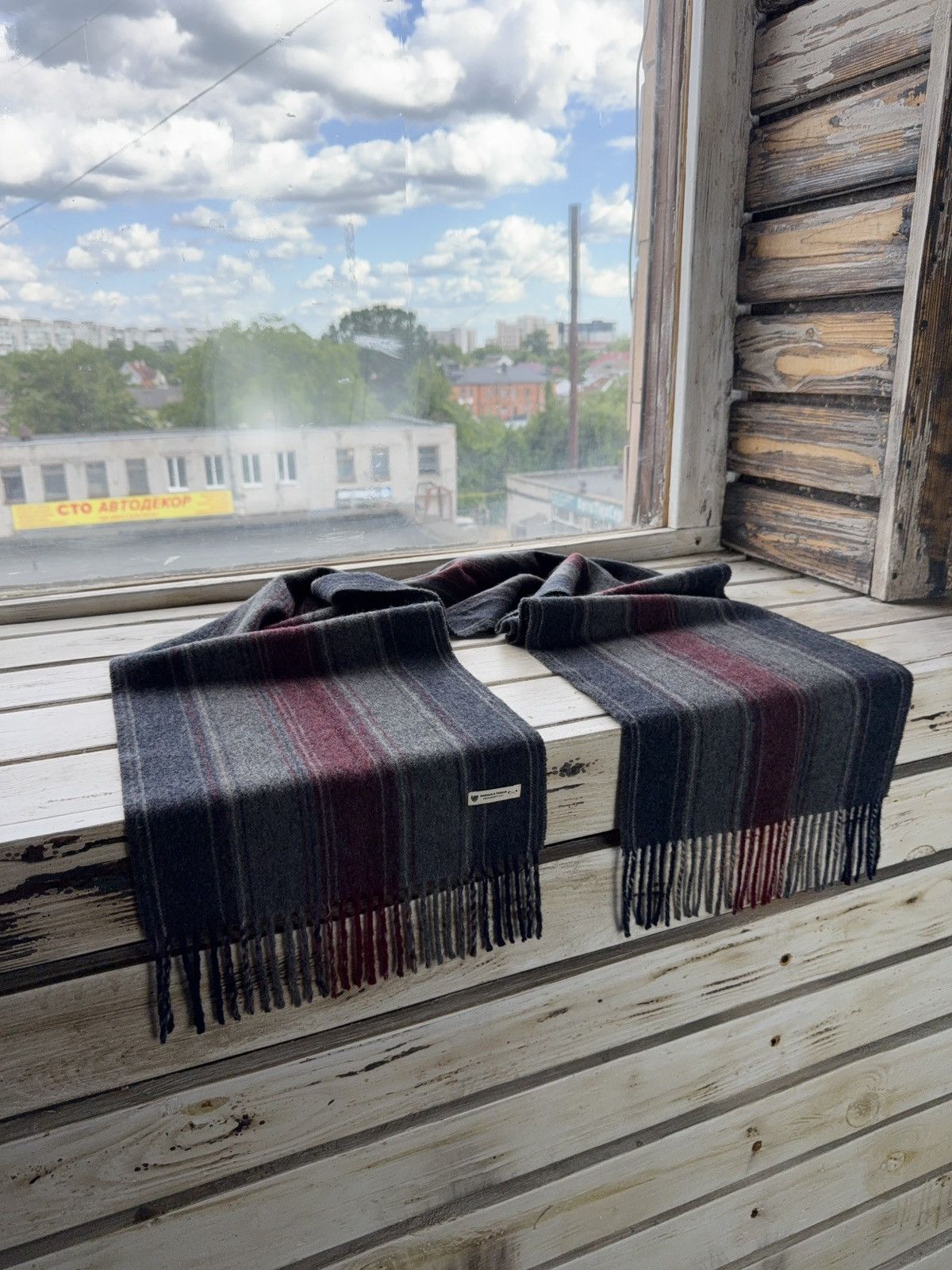 Other Warren & Parker Wool Scarf – Gray Red Striped Fringe Vintage Size ONE SIZE - 3 Thumbnail
