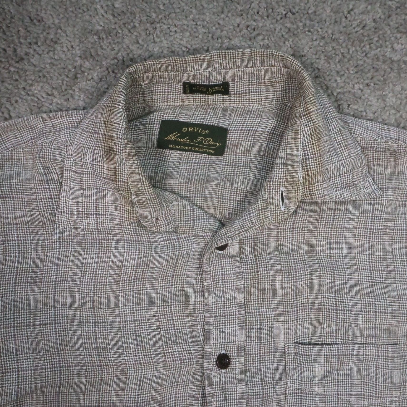 Orvis VINTAGE Orvis Linen Shirt Mens M Oversized Brown Houndstooth Button Up Distressed Size US M / EU 48-50 / 2 - 3 Thumbnail