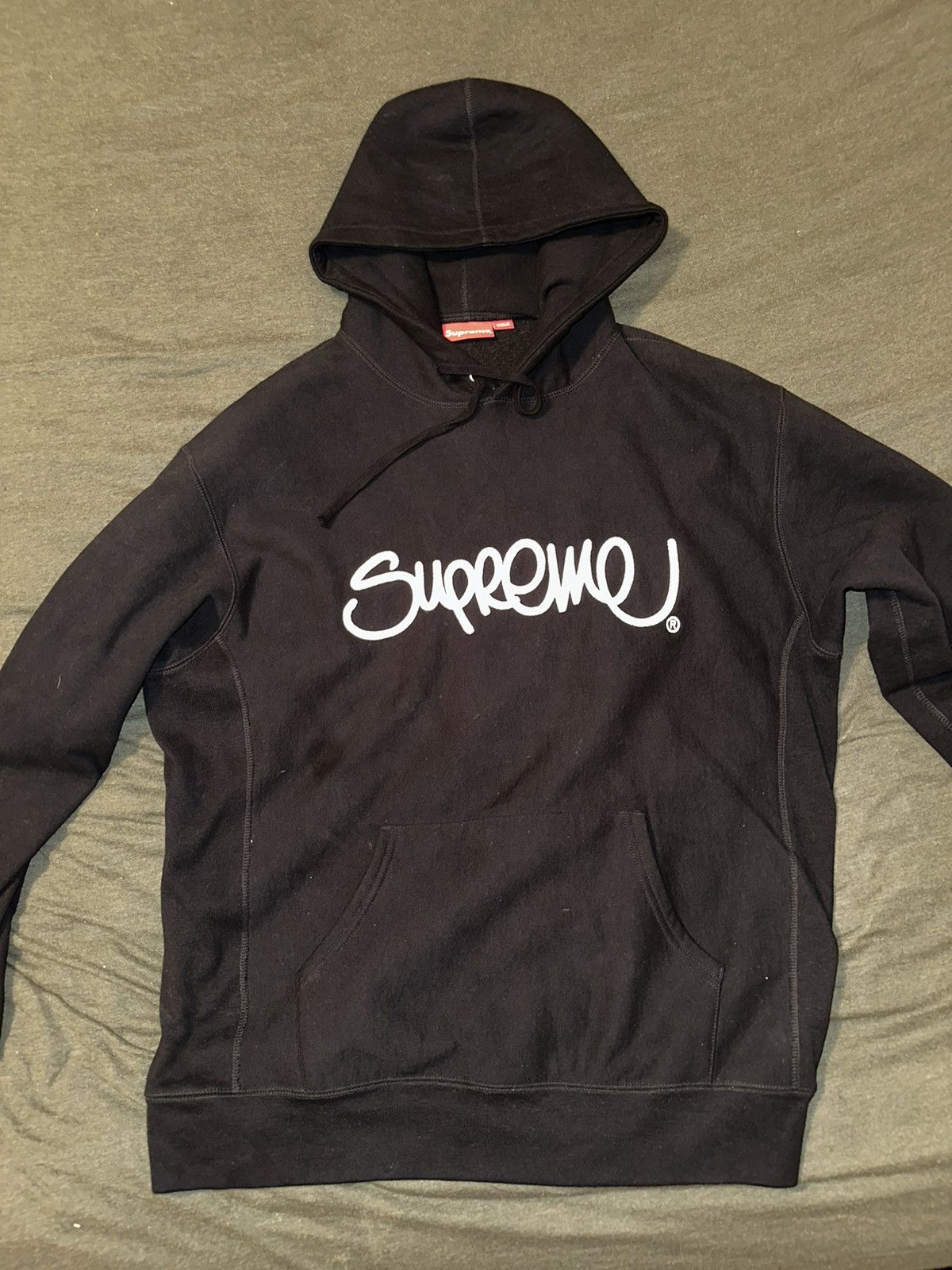 image of Supreme Raised Handstyle Hooded Sweatshirt Black, Men's (Size XL)