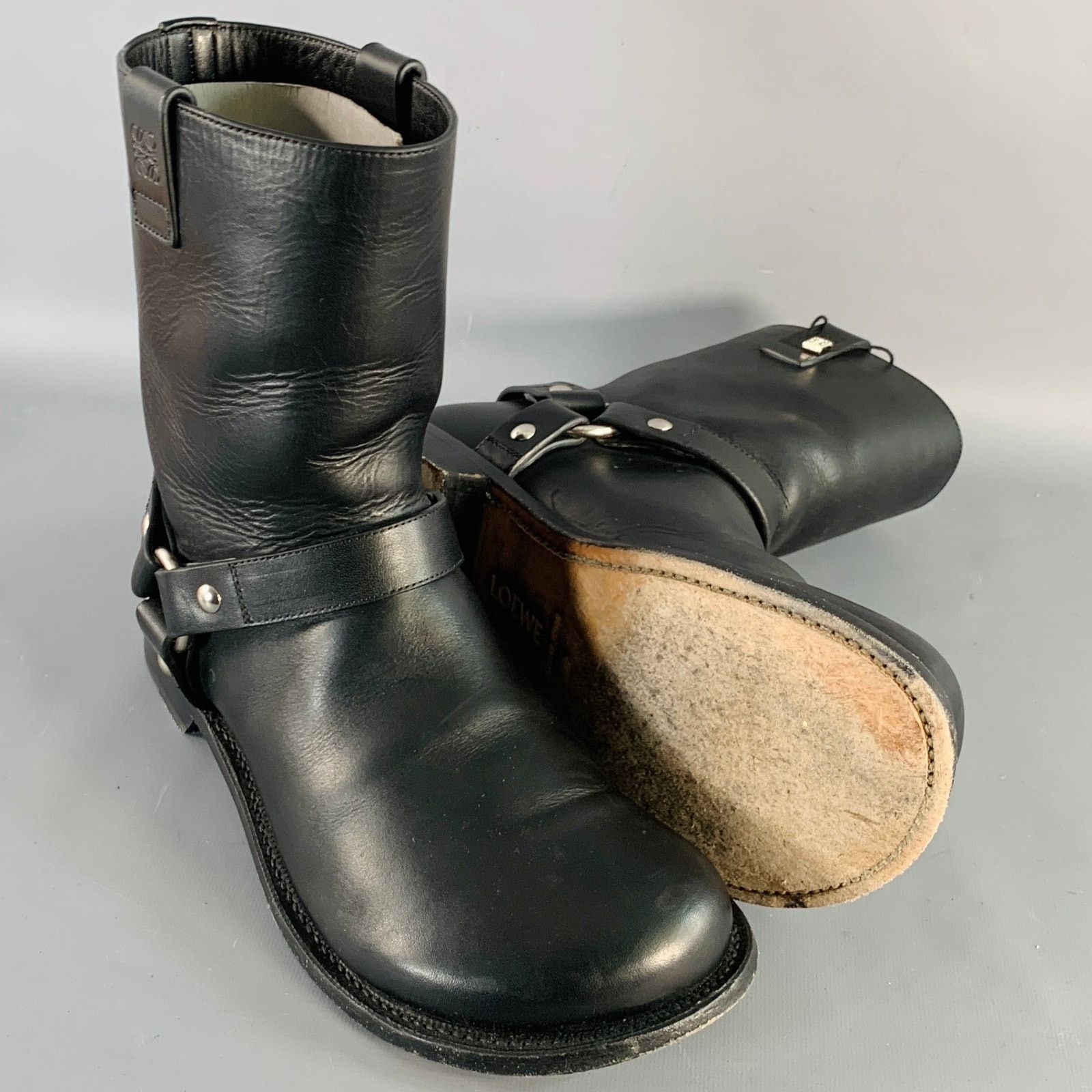 Loewe Size 9 Black Leather Pull On Round Toe Harness Biker Boots Size US 9 / EU 42 - 5 Thumbnail
