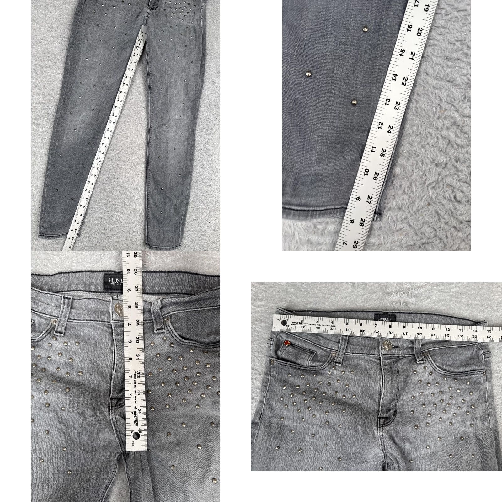 Hudson Hudson Womens Skinny Jeans Gray Medium Wash Studded 29x28 Slim Stretch Mid Rise 5-Pocket Denim Size 29" - 8 Thumbnail