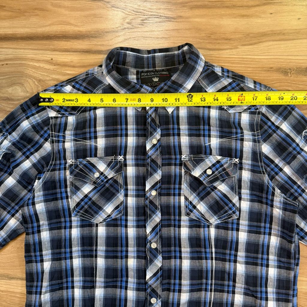 Lucky Brand Pop Icon Embroidered Plaid Western Shirt Blue XL Size 38L - 4 Thumbnail