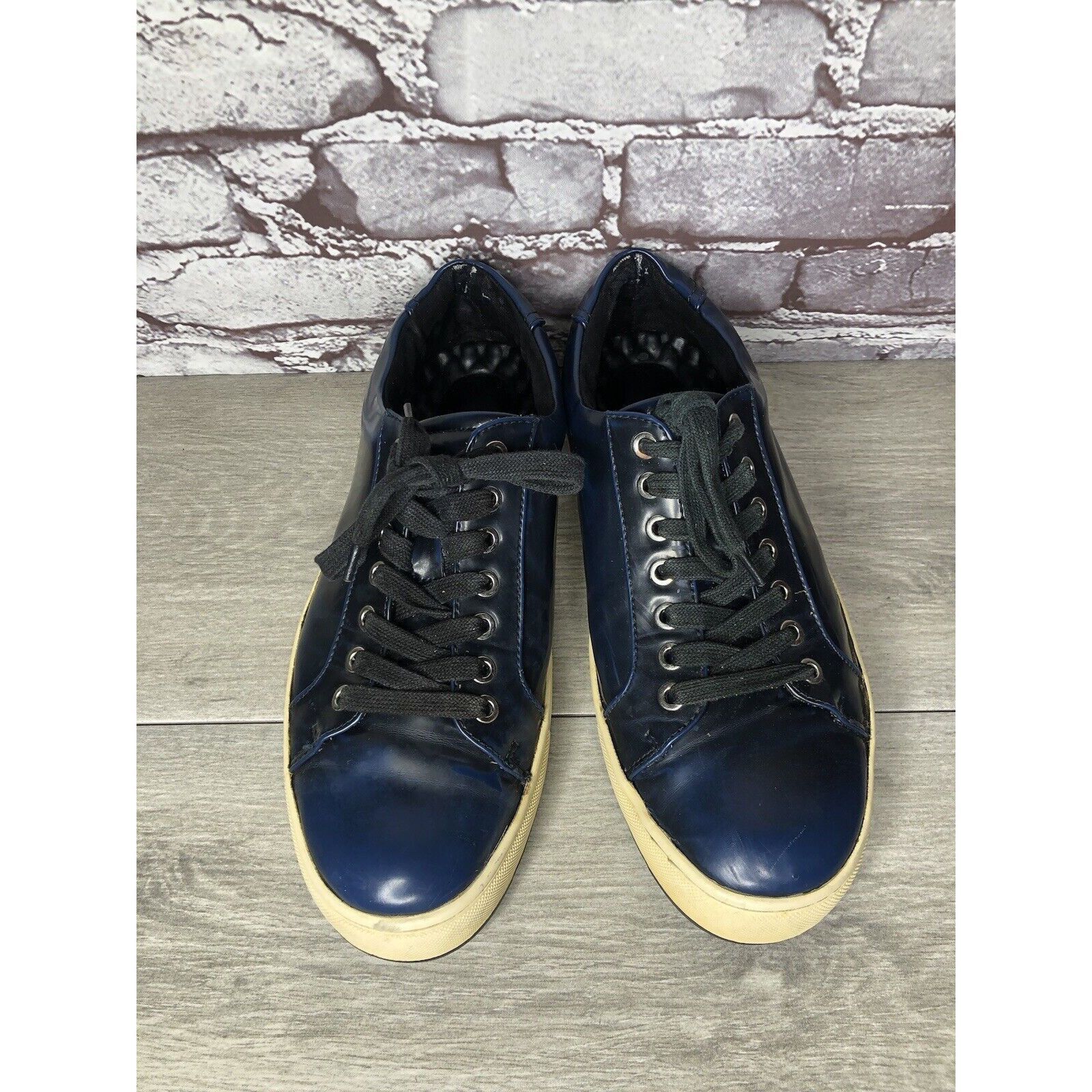 Karl Lagerfeld KARL LAGERFELD Navy Blue Patent Leather Lace Up Sneakers Sho Size US 9 / EU 42 - 20 Thumbnail