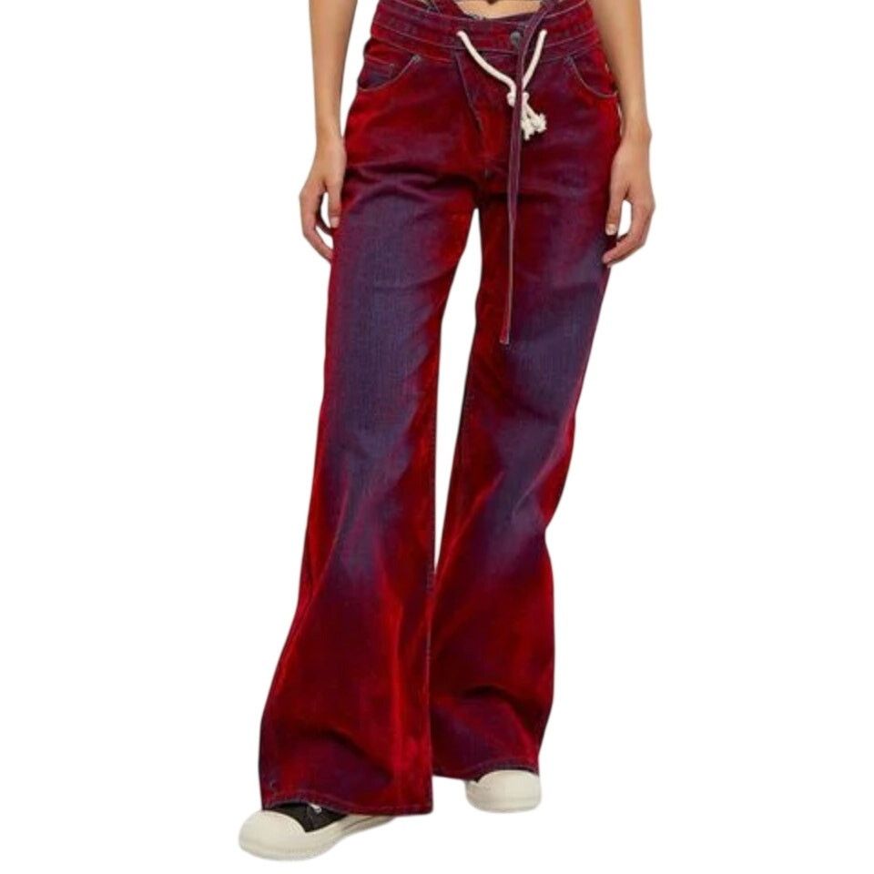 Ottolinger Red Velvet Double Fold Wide leg Jeans size L Unisex Cotton Size 32" / US 10 / IT 46 - 1 Thumbnail