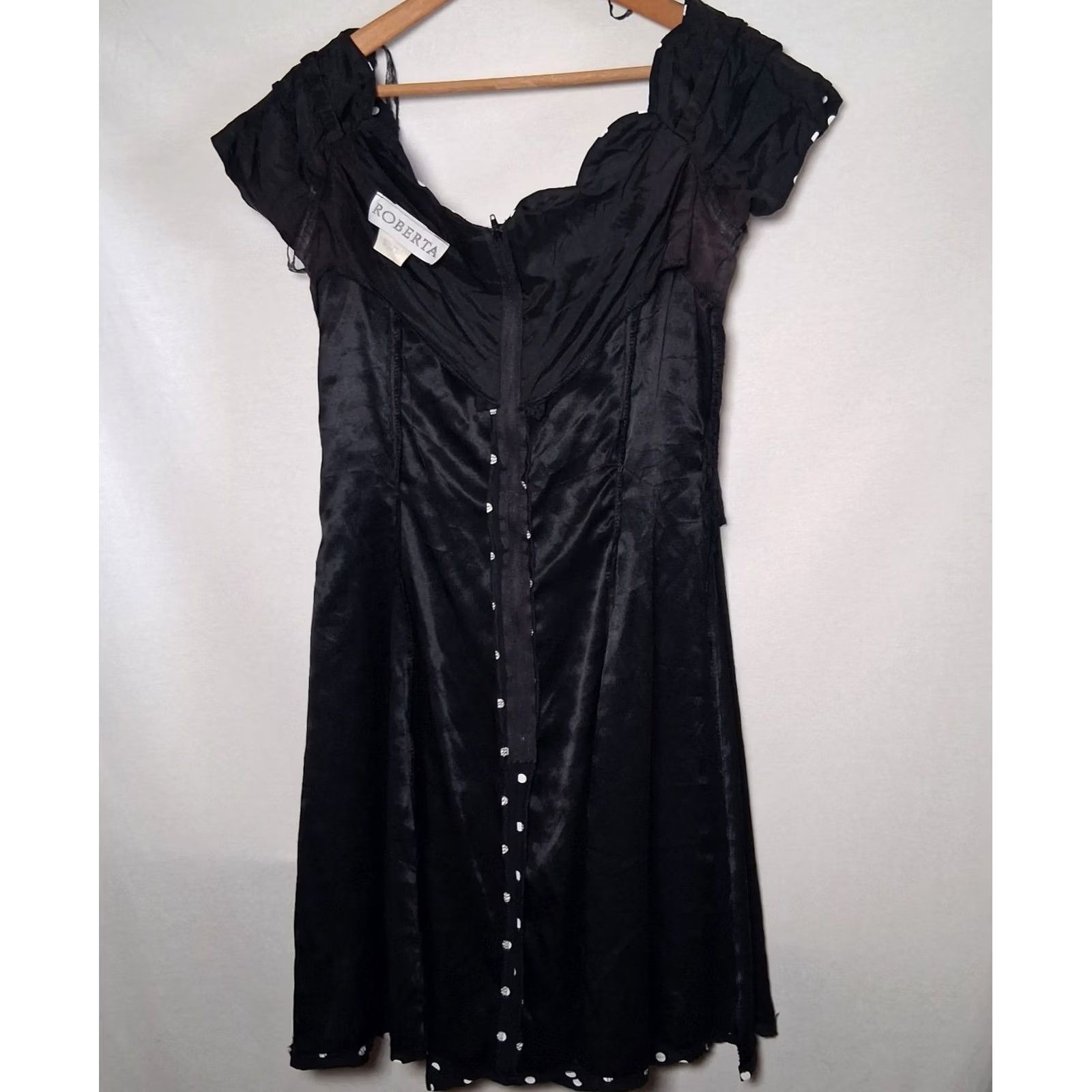 Vintage VINTAGE Roberta Dress XL Black Polka Dot Off Shoulder Scalloped Pinup 90s Size XL / US 12-14 / IT 48-50 - 7 Thumbnail