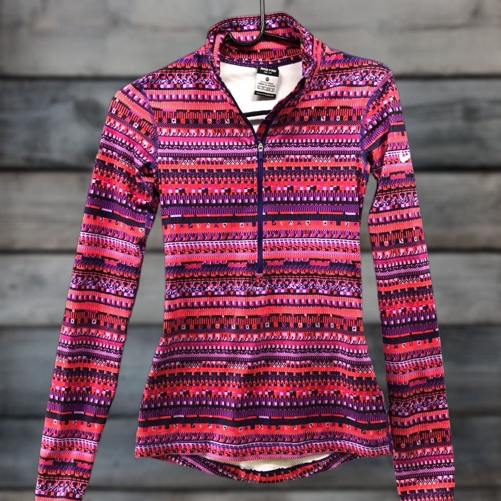 Nike Nike Shirt Womens XS Pink Pro Hyperwarm Long Sleeve Half Zip Pullover Geometric Shirt Size XS / US 0-2 / IT 36-38 - 1 Thumbnail