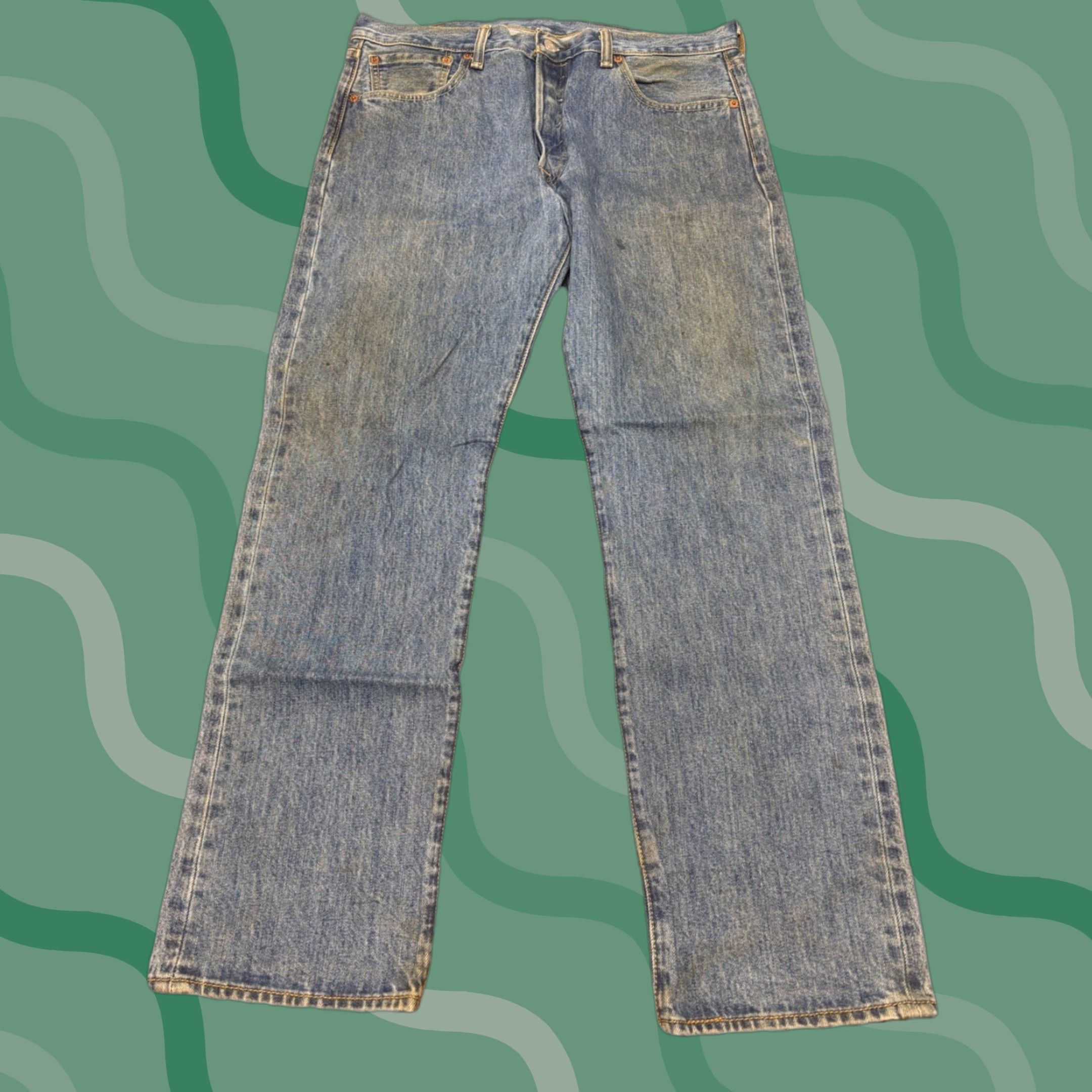 Levi's VINTAGE Levi’s 501 Jeans - 34x30 - Medium Dark Wash Denim, 5-Pocket, Button Closure, Straight Fit, Mens (USA) Size US 34 / EU 50 - 1 Thumbnail