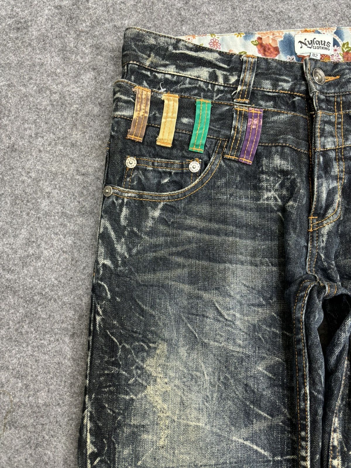 Japanese Brand 💥Double Waist💥Crazy Fades Nylaus Doube Waist Denim F528 Size US 32 / EU 48 - 5 Thumbnail