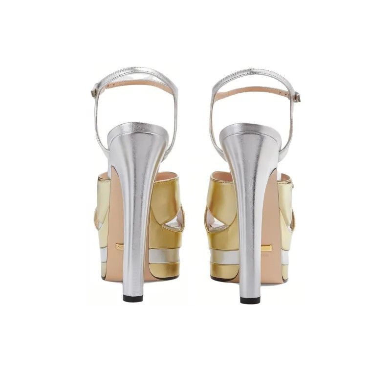 Gucci o1s1wg110225 Women's Platform Sandals in Golden & Silver Size US 11 / IT 41 - 6 Thumbnail