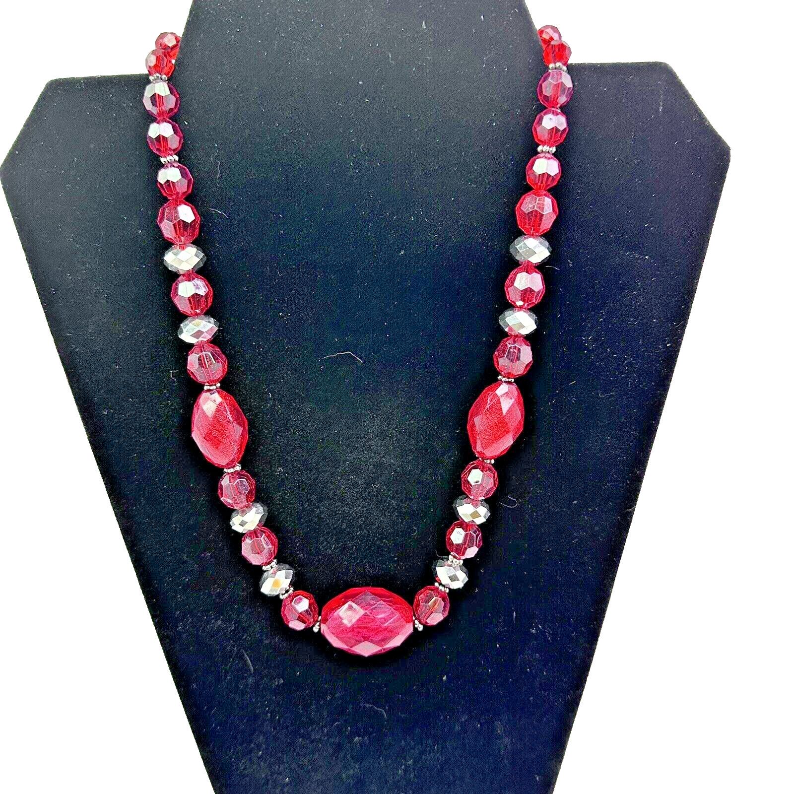 The Unbranded Brand Red Wine Faceted Beads GunMetal Chain Statement Necklace 18" Size ONE SIZE - 7 Thumbnail