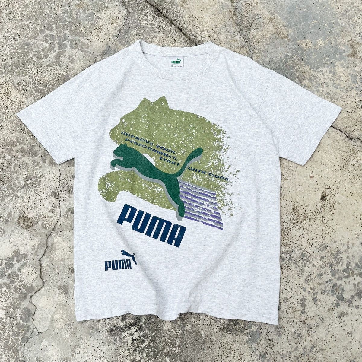 Puma Vintage 90s Puma Made In Usa Nice Print Out Design Tee Rare Size US M / EU 48-50 / 2 - 1 Thumbnail
