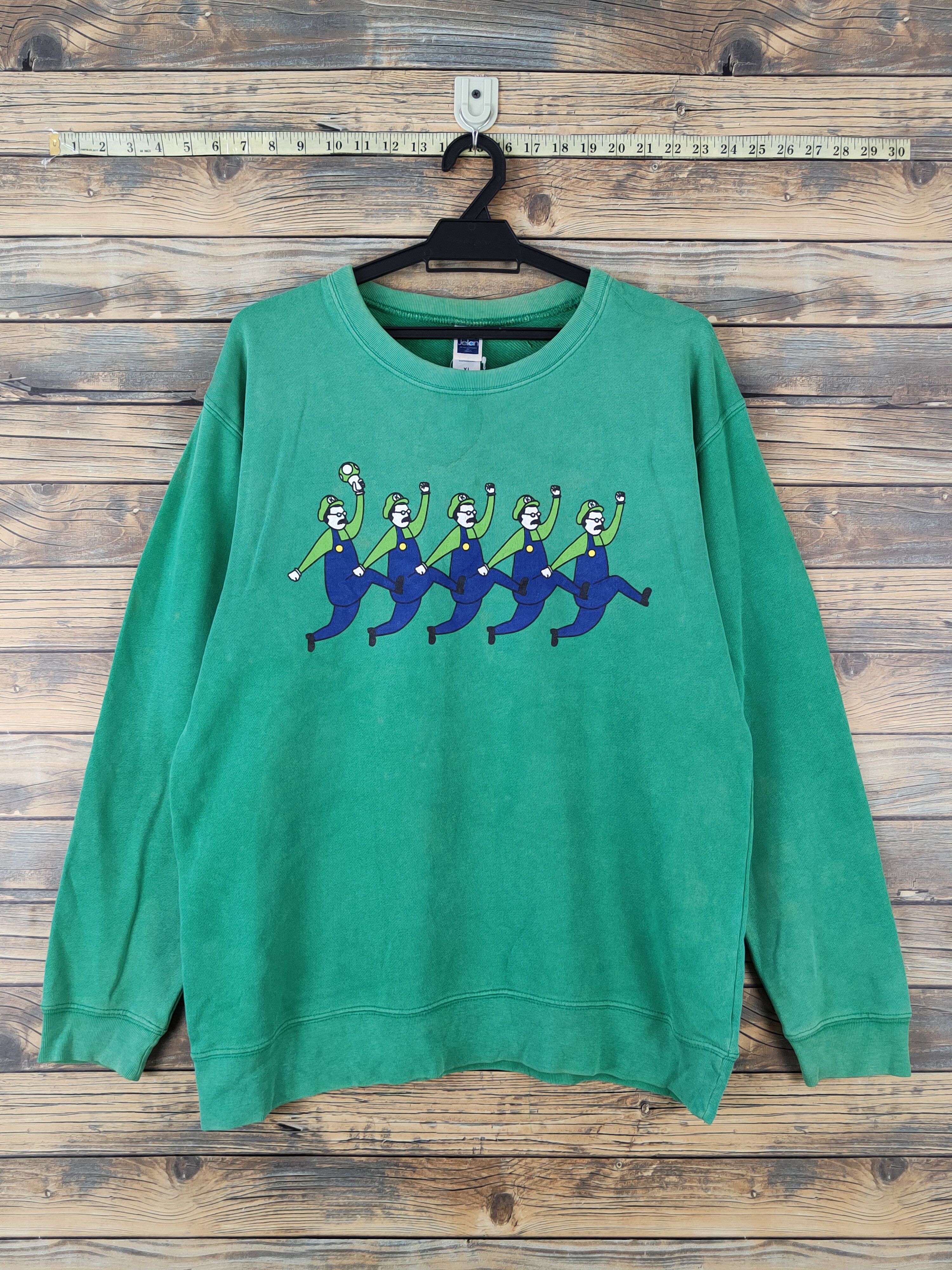 Japanese Brand Jellan luigi mario Green Faded Sweatshirts #W1923 Size US L / EU 52-54 / 3 - 1 Thumbnail