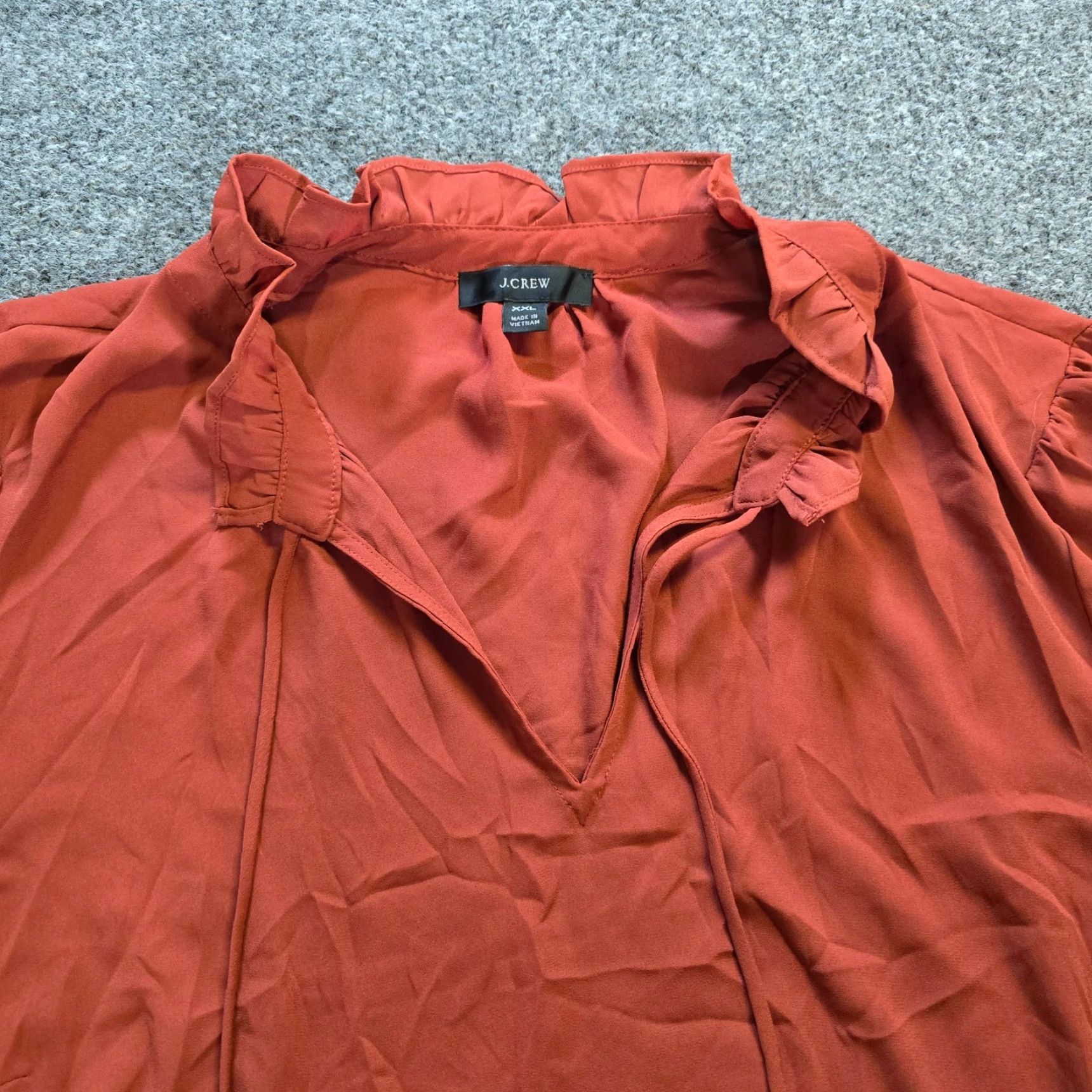 J.Crew J.CREW Blouse Shirt Womens 2XL Orange V-Neck Drapey Gathered Ruffle Casual Everyday Size XXL / US 16-18 / IT 52-54 - 2 Thumbnail