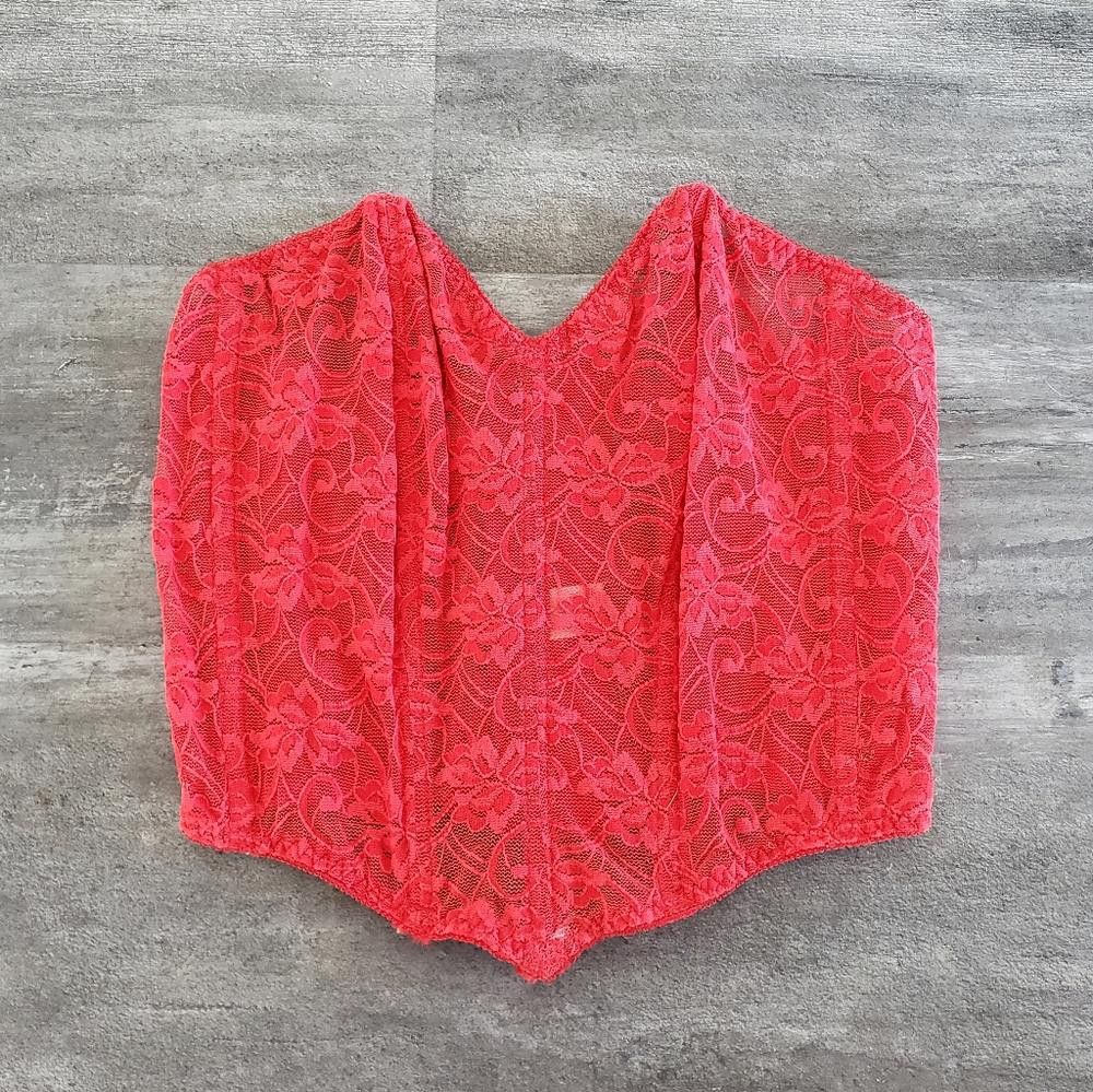 Designer Red Vintage Lily Of France Lace Bustier Corset Size ONE SIZE - 4 Thumbnail