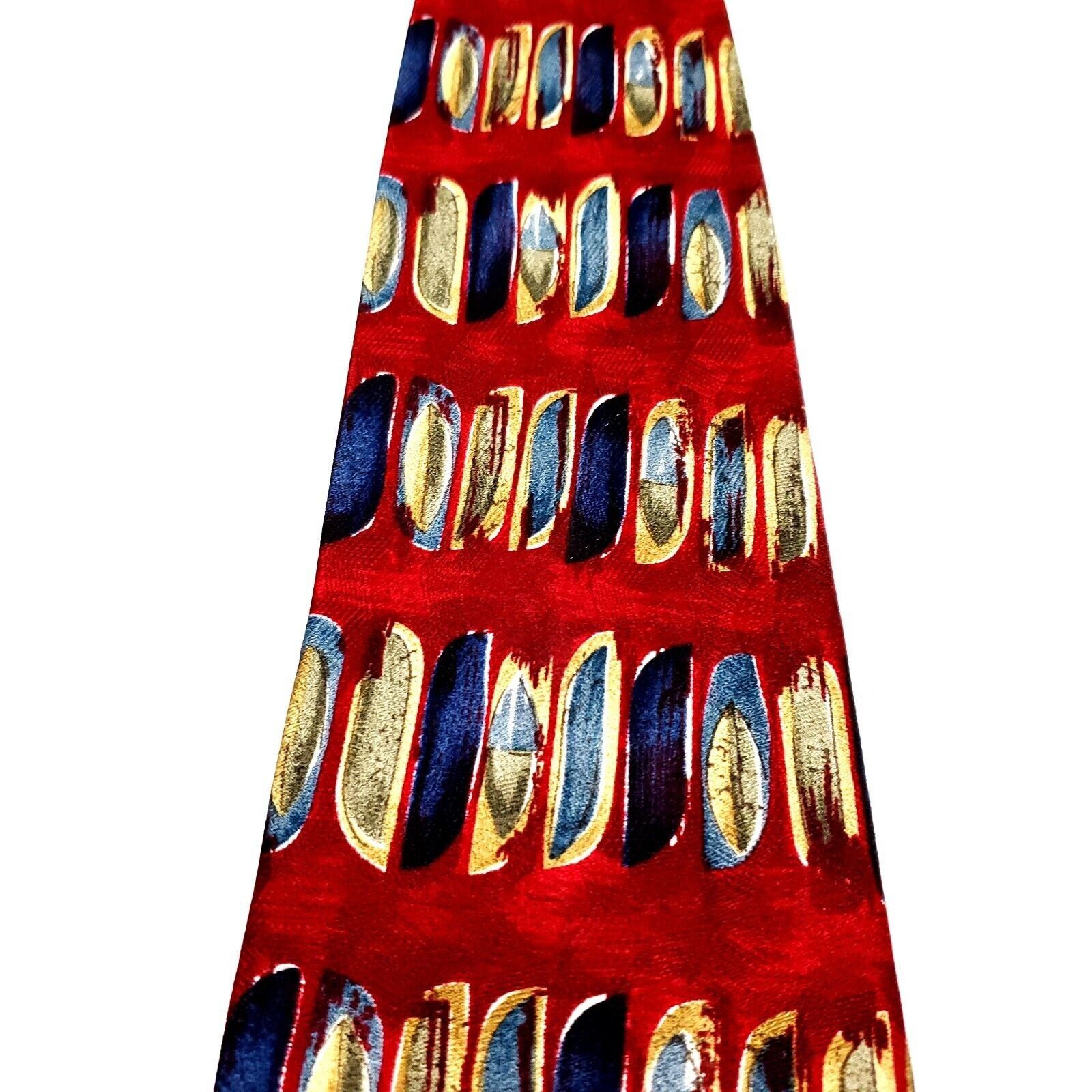Designer Ferrell Reed Silk Tie Red Print Abstract Hand Made Wide Size ONE SIZE - 2 Thumbnail
