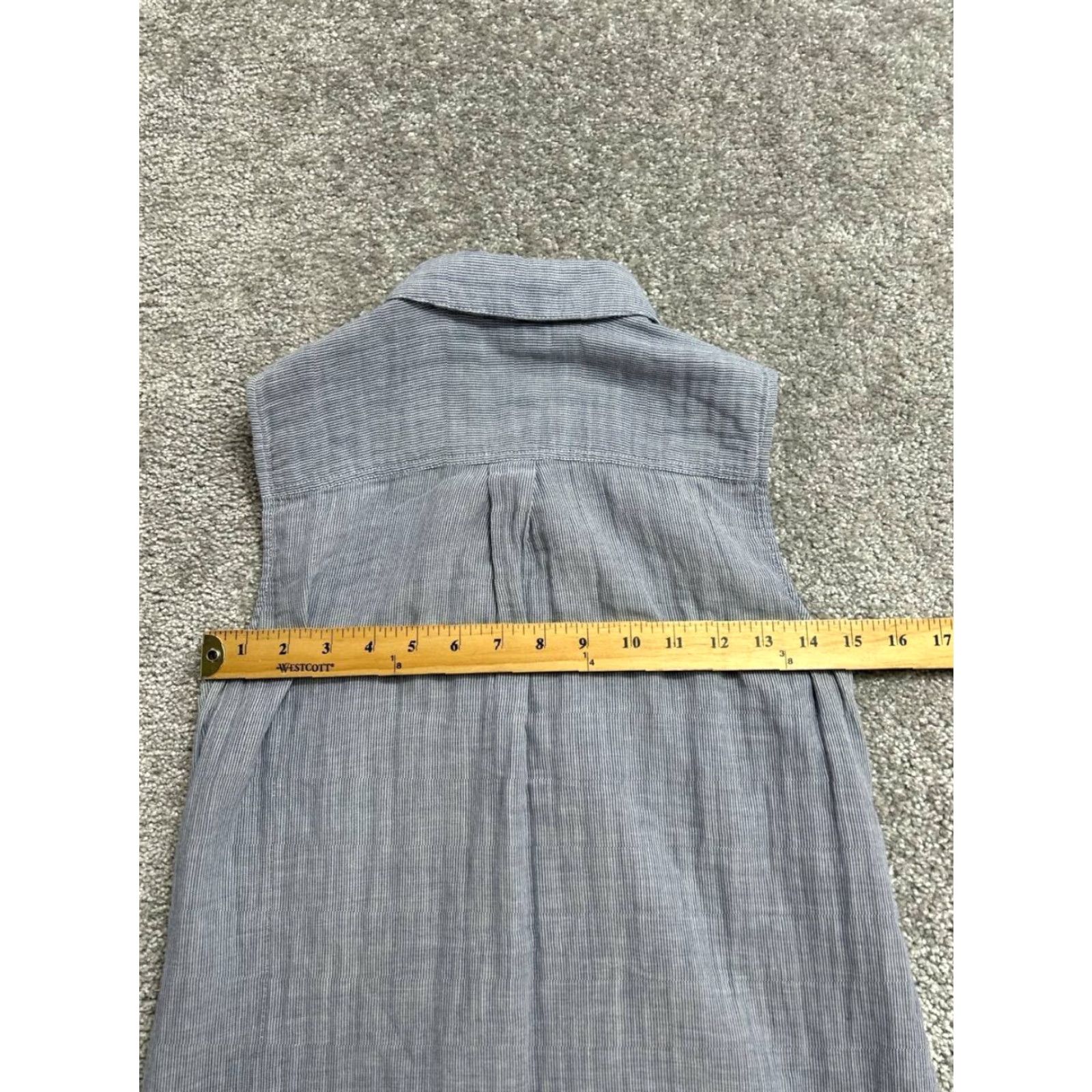 Theory Theory Shirt Womens Small Blue Striped Cotton Pleated Button Down Sleeveless Top Size S / US 4 / IT 40 - 7 Thumbnail