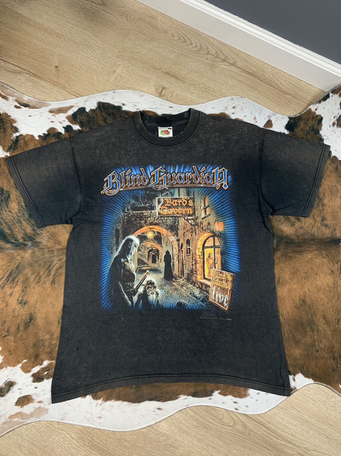 image of Band Tees x Rock Tees Vintage 2003 Blind Guardian All Over Print T Shirt Tee 00S in Blue Grey (Size