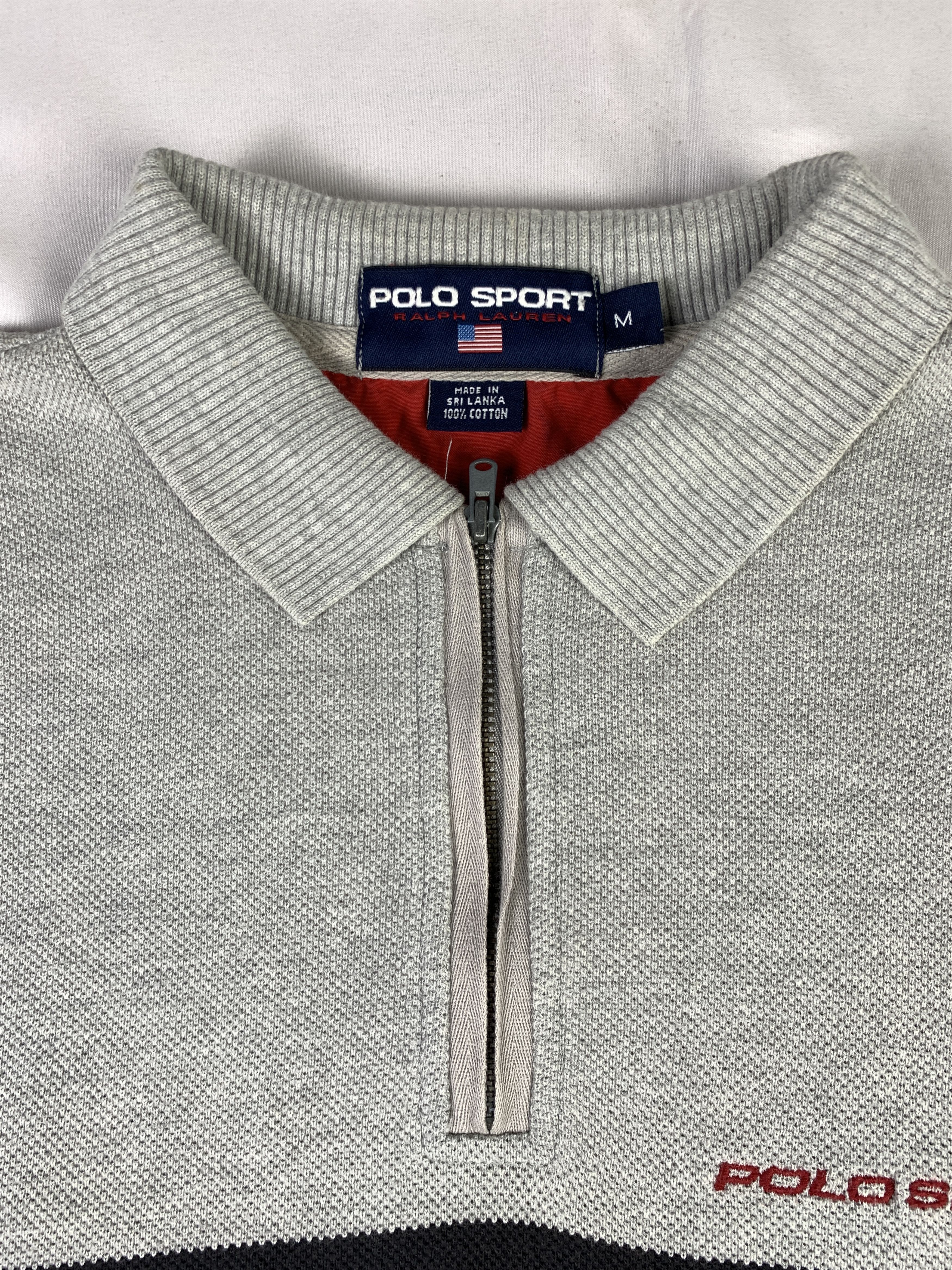 Polo Ralph Lauren 2000s Polo Sport Gray Stripes Zip Polo (Fit L) Size US M / EU 48-50 / 2 - 3 Thumbnail