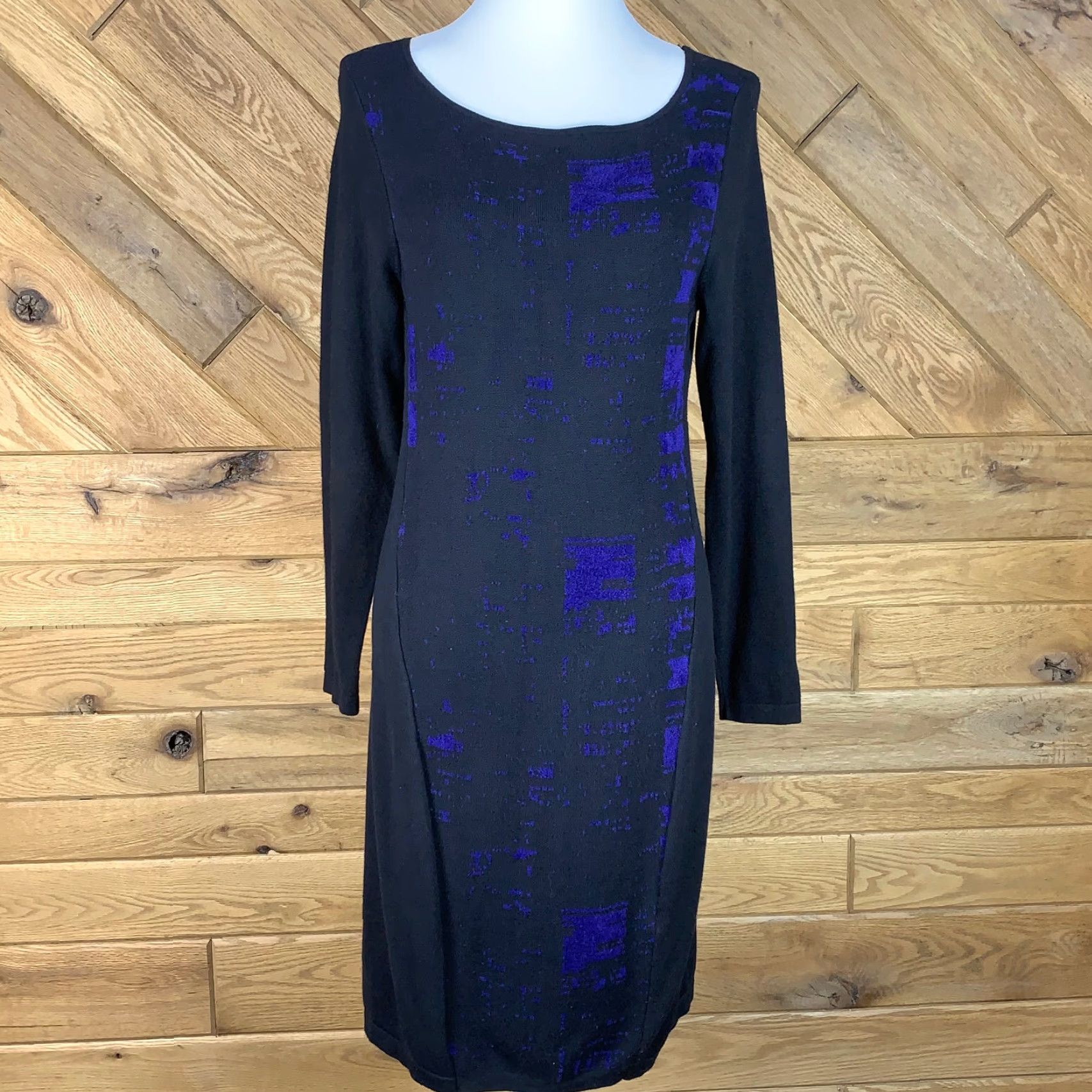 Elie Tahari Elie Tahari for Design Nation Women Size L Sheath Dress Knit Business Black Blue Size L / US 10 / IT 46 - 2 Thumbnail