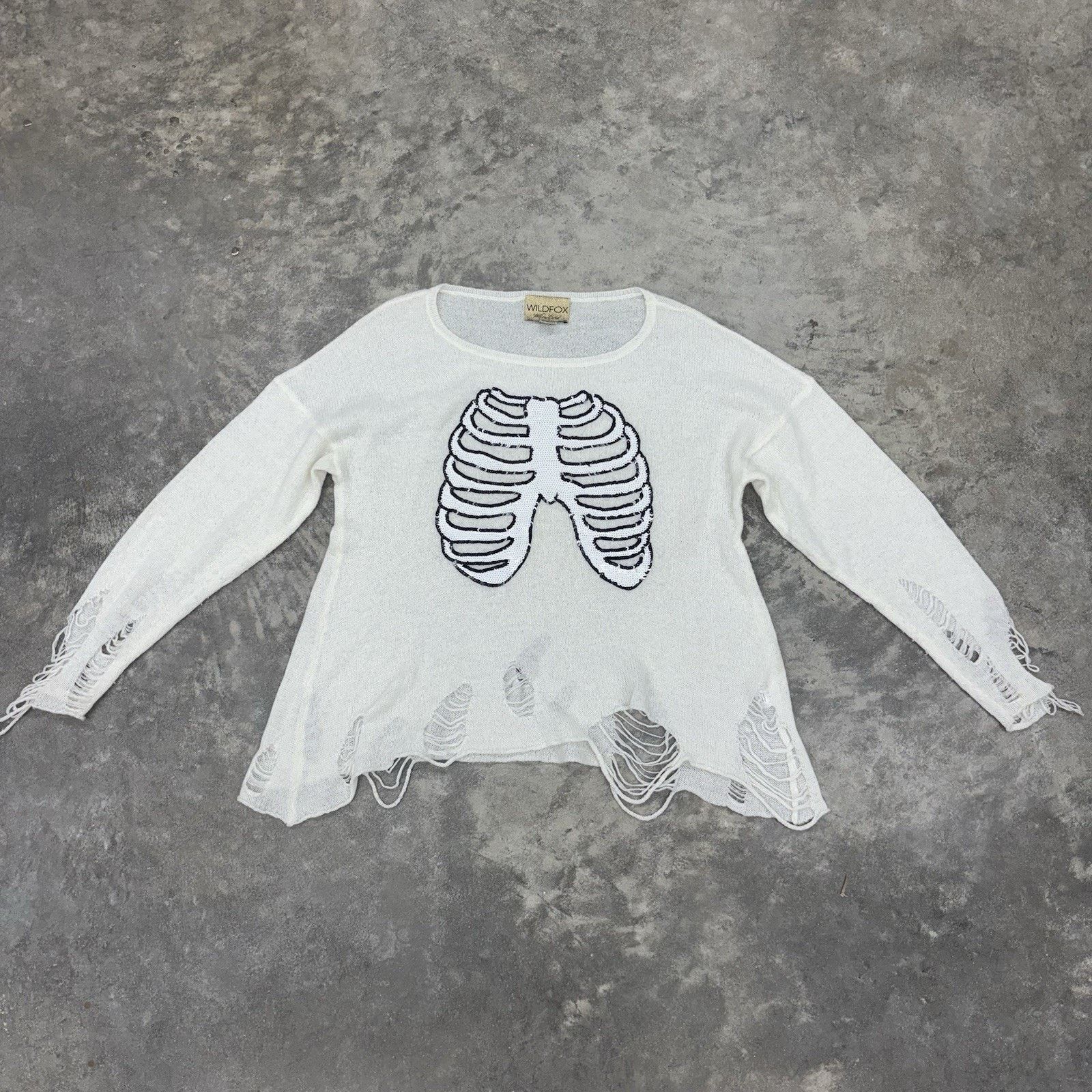 Wildfox Wildfox White Label Skeleton Sequin Distressed Knit Sweater Size S / US 4 / IT 40 - 3 Thumbnail