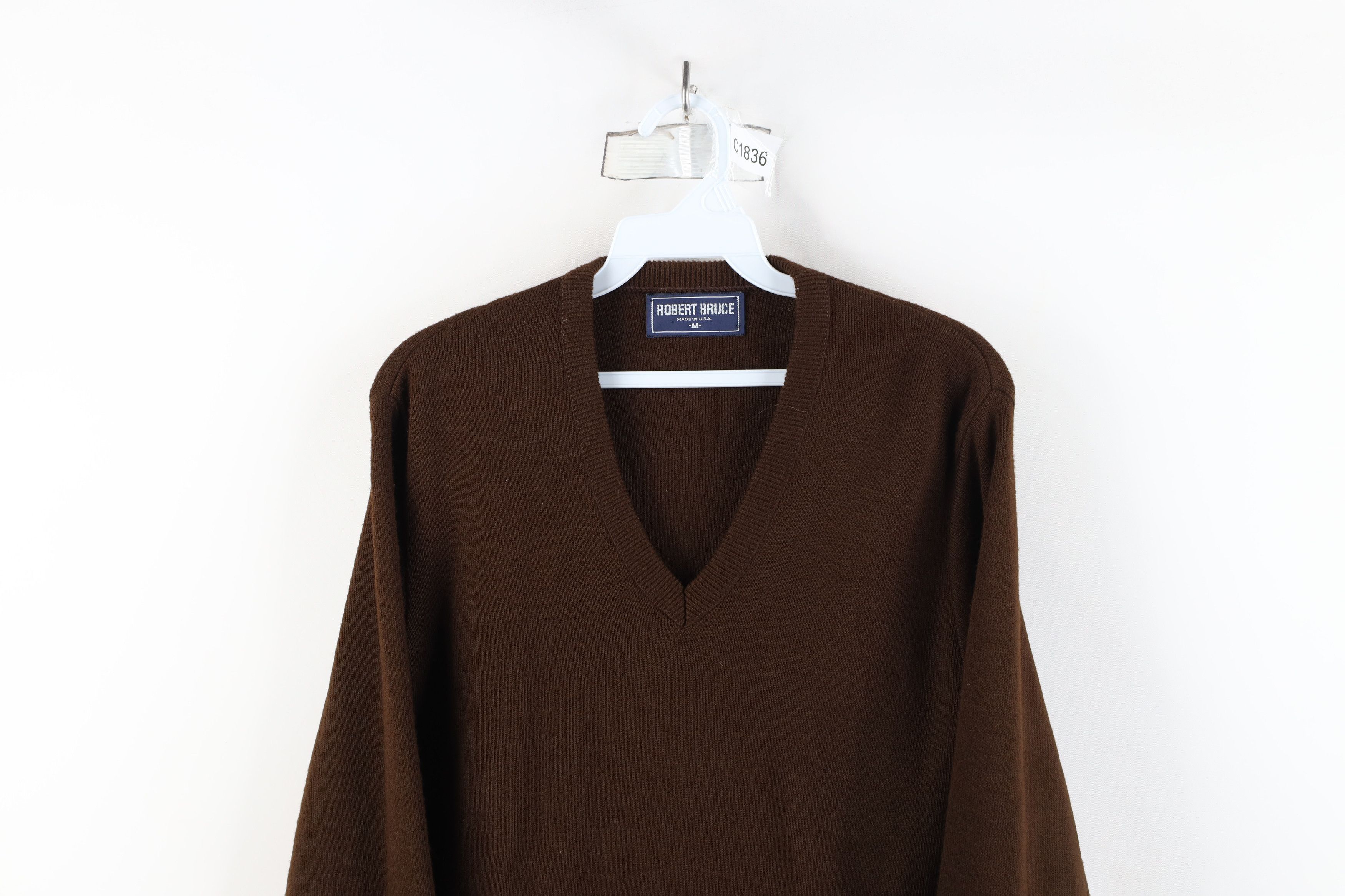 Vintage Vintage 70s Streetwear Blank Knit V-Neck Sweater Brown USA Size US M / EU 48-50 / 2 - 2 Thumbnail