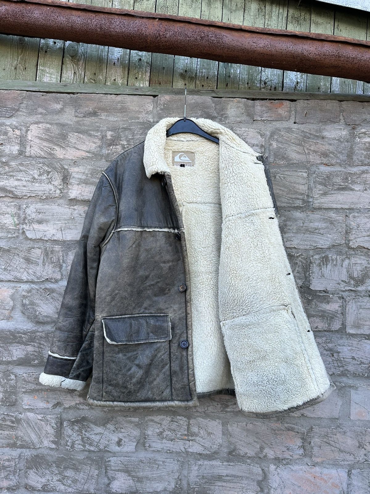 Quiksilver × Vintage Vintage Y2K Quiksilver Boarding Sherpa Leather Jacket Size US L / EU 52-54 / 3 - 9 Thumbnail
