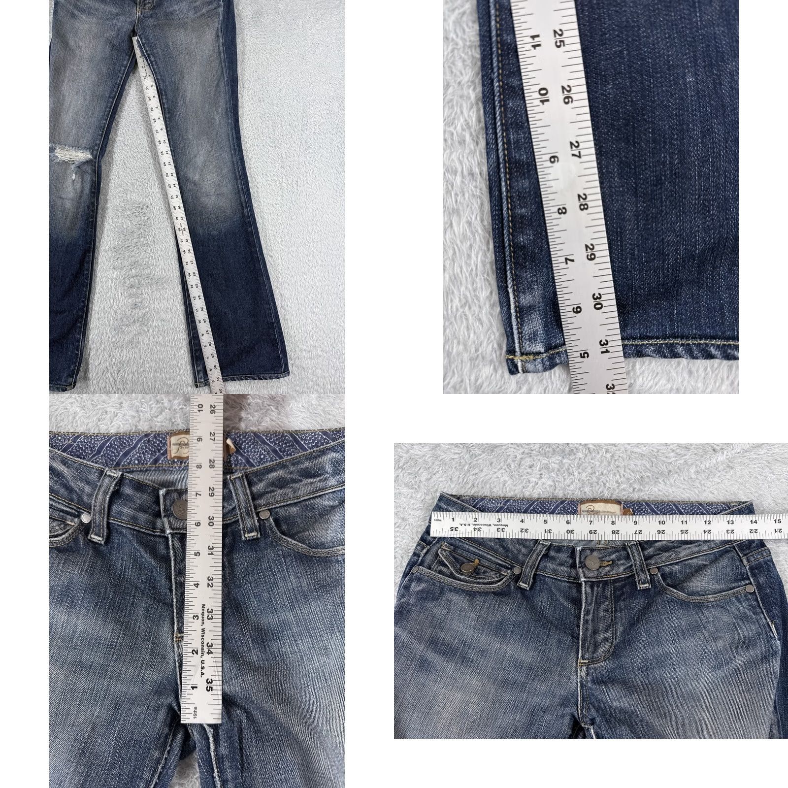Paige Paige Jeans Womens 27 Blue Denim Bootcut Distressed Stretch 5-Pocket American Classic Designer Jeans Size 27 Womens Medium Wash Vintage: No Size 27" / US 4 / IT 40 - 8 Thumbnail