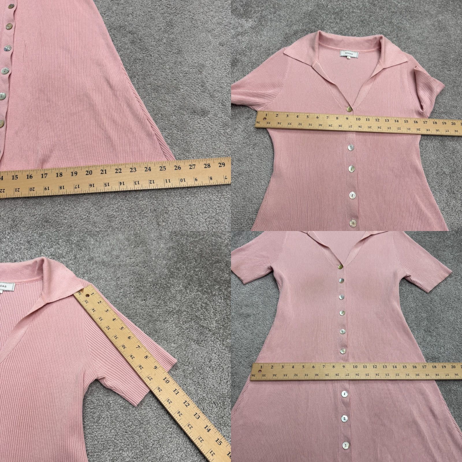 Pinko Rhoas Ribbed Knit Button Down A-Line Shirt Dress Womens L Pink Short Sleeve Size L / US 10 / IT 46 - 8 Thumbnail